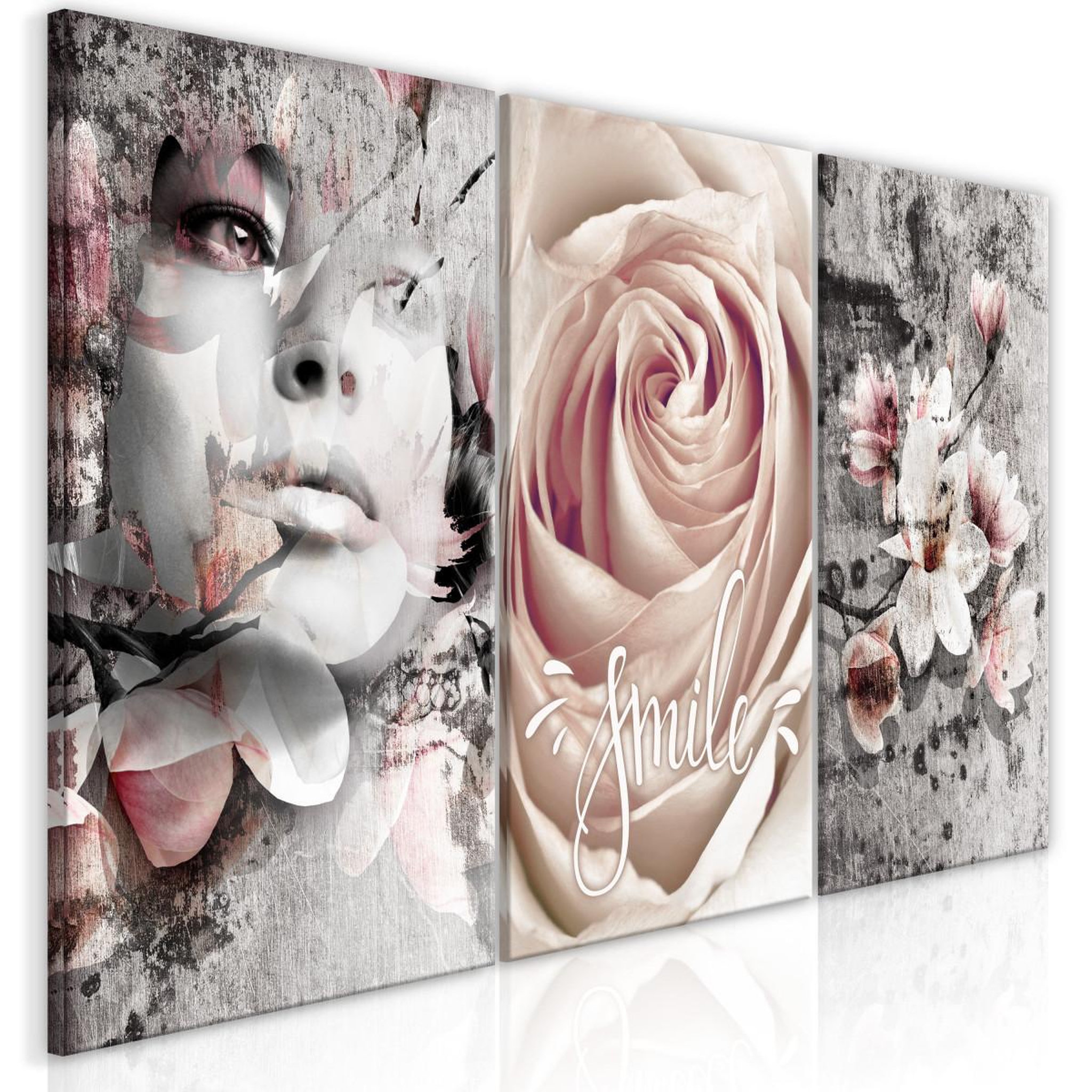 Paris Prix Tableau imprimé  floral smile 3 panneaux  60x120cm