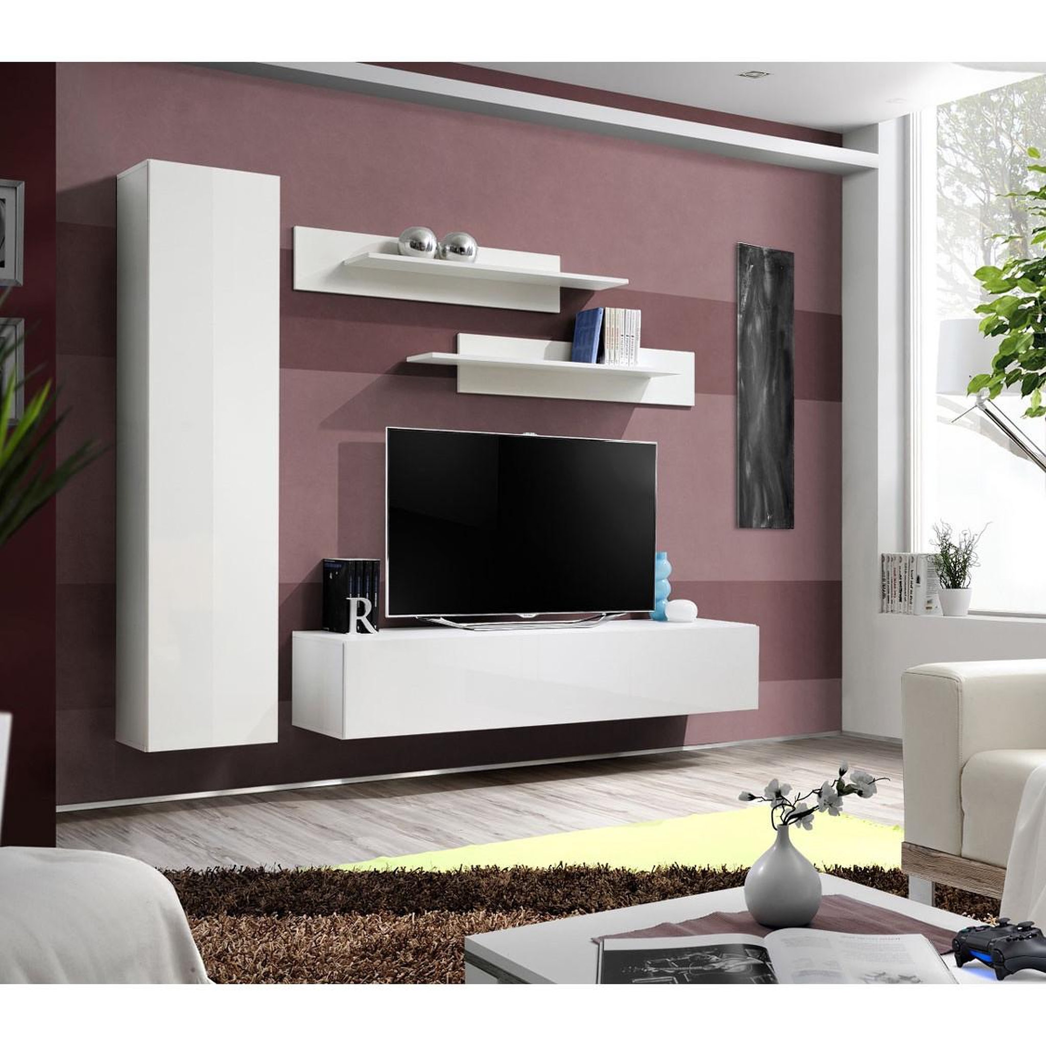 Voir la diapositive 4 : Paris Prix Ensemble meuble tv mural  fly g1  210cm blanc