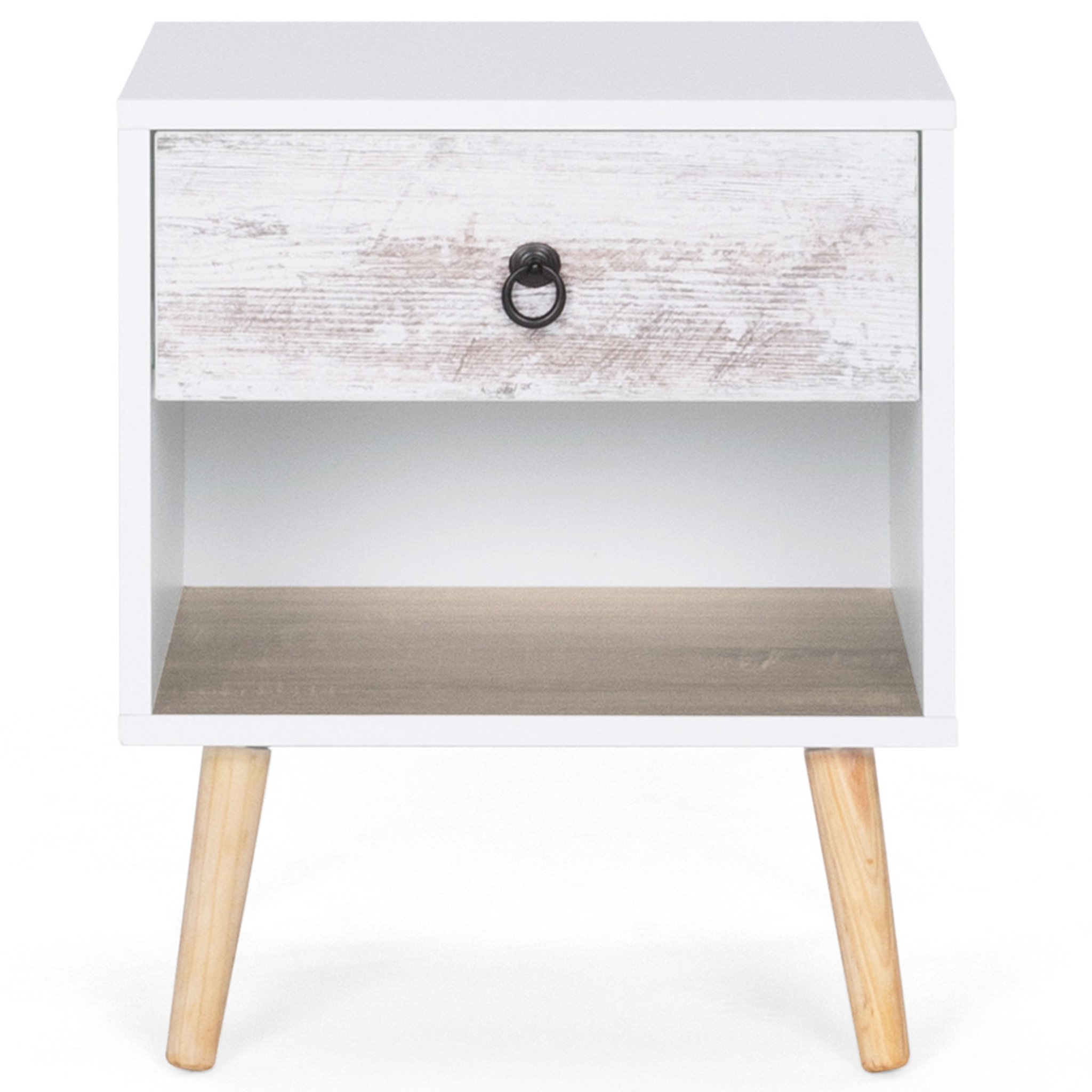 Voir la diapositive 3 : ID MARKET Lot de 2 tables de chevet BAHIA 1 tiroir avec niche scandinave