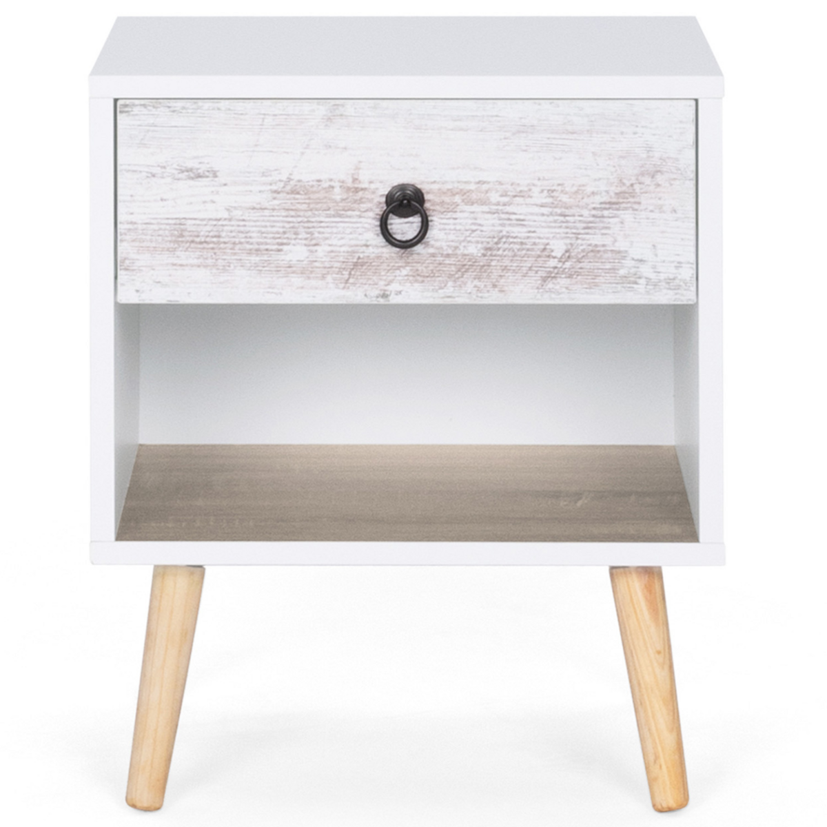 ID MARKET Lot de 2 tables de chevet BAHIA 1 tiroir avec niche scandinave