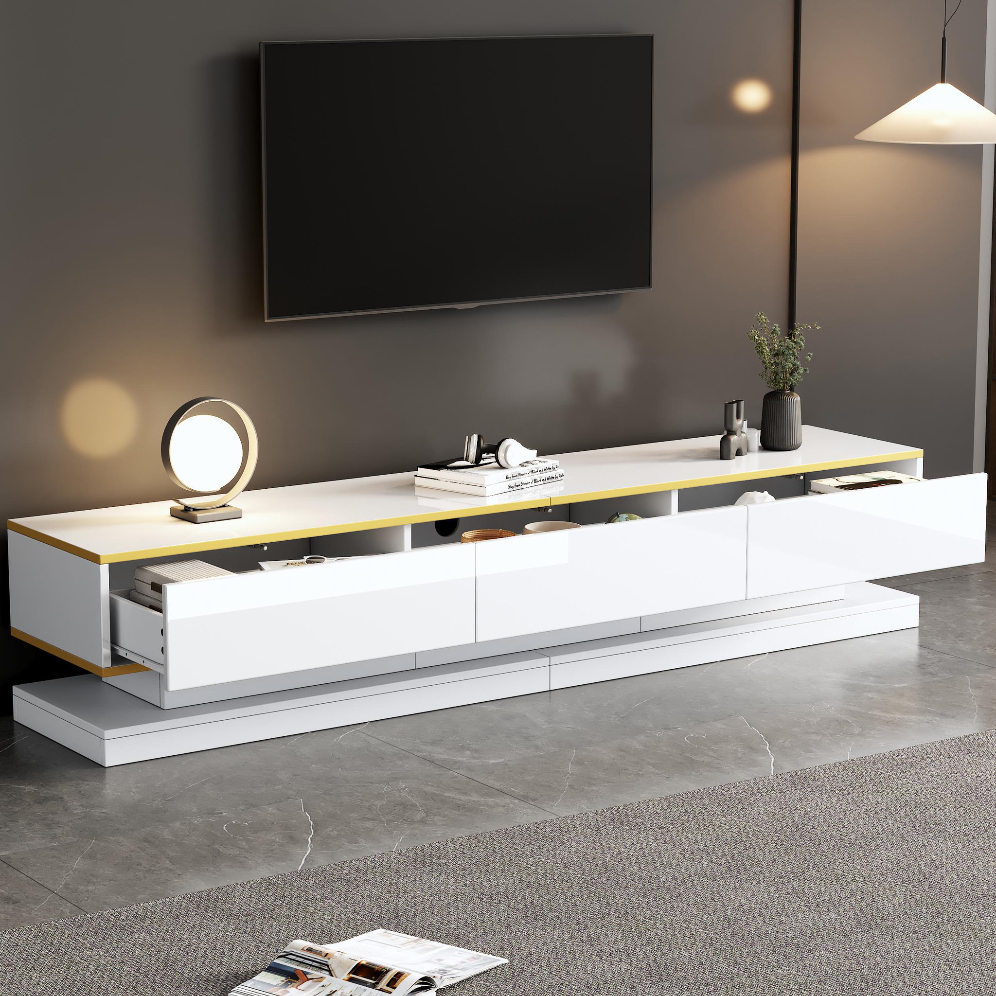 Voir la diapositive 5 : MERAX Meuble tv blanc 200 cm panneau de particules