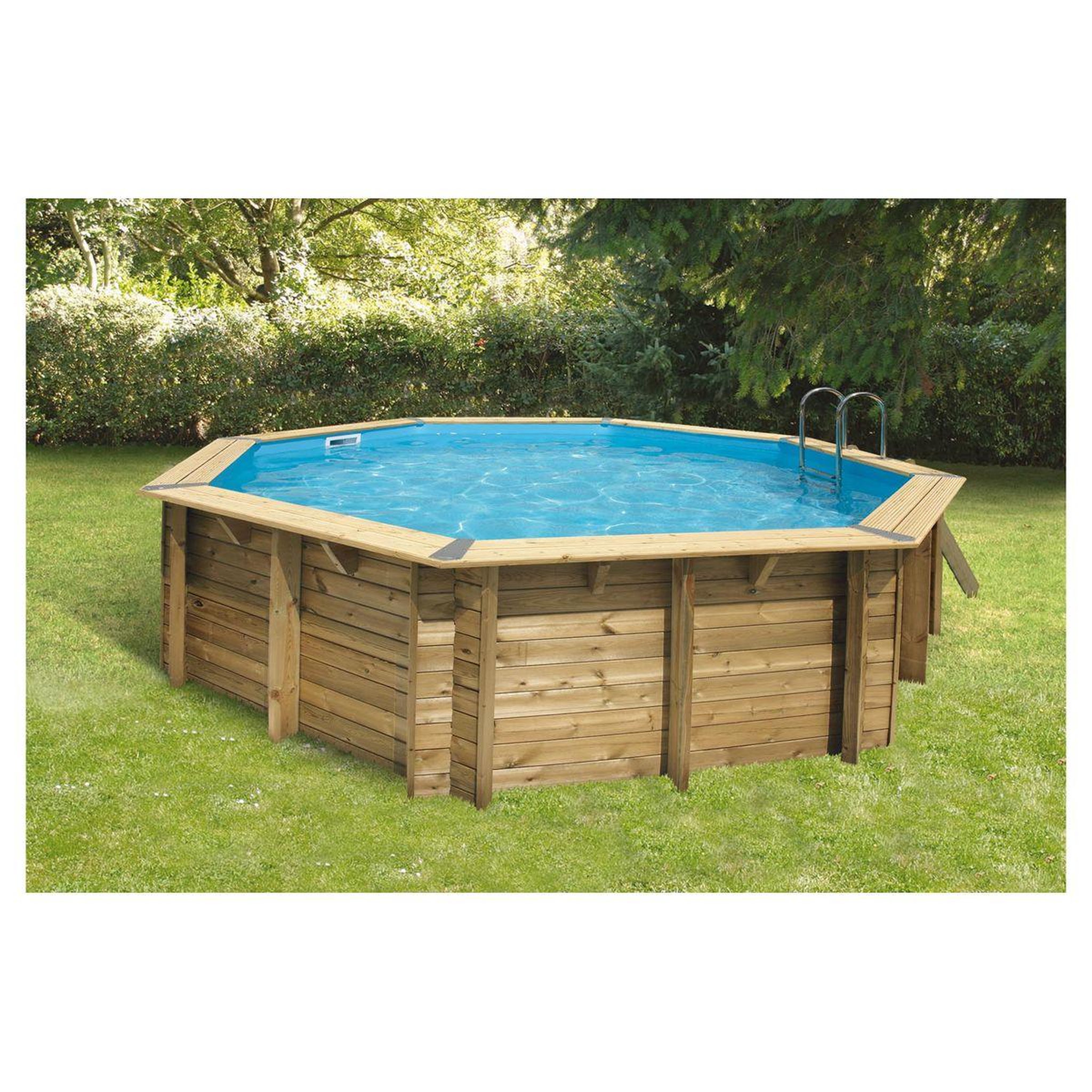 Voir la diapositive 1 : Piscine bois Océa  510 - H120cm - Liner Beige Bâche à bulles bordée diamètre 510 cm
