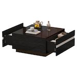 MERAX Table basse carrée noir avec 2 tiroirs - 70x70 cm led panneau de particules