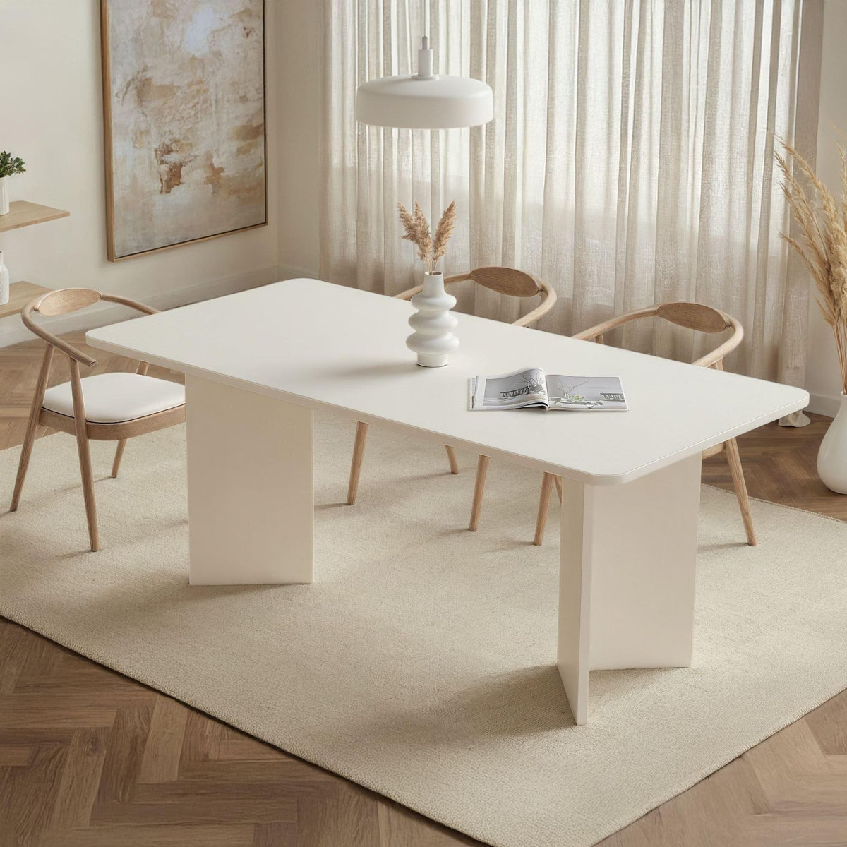 Habitat et Jardin Table à manger en bois  Linza  180 x 90 x 75 cm - Blanc de bois