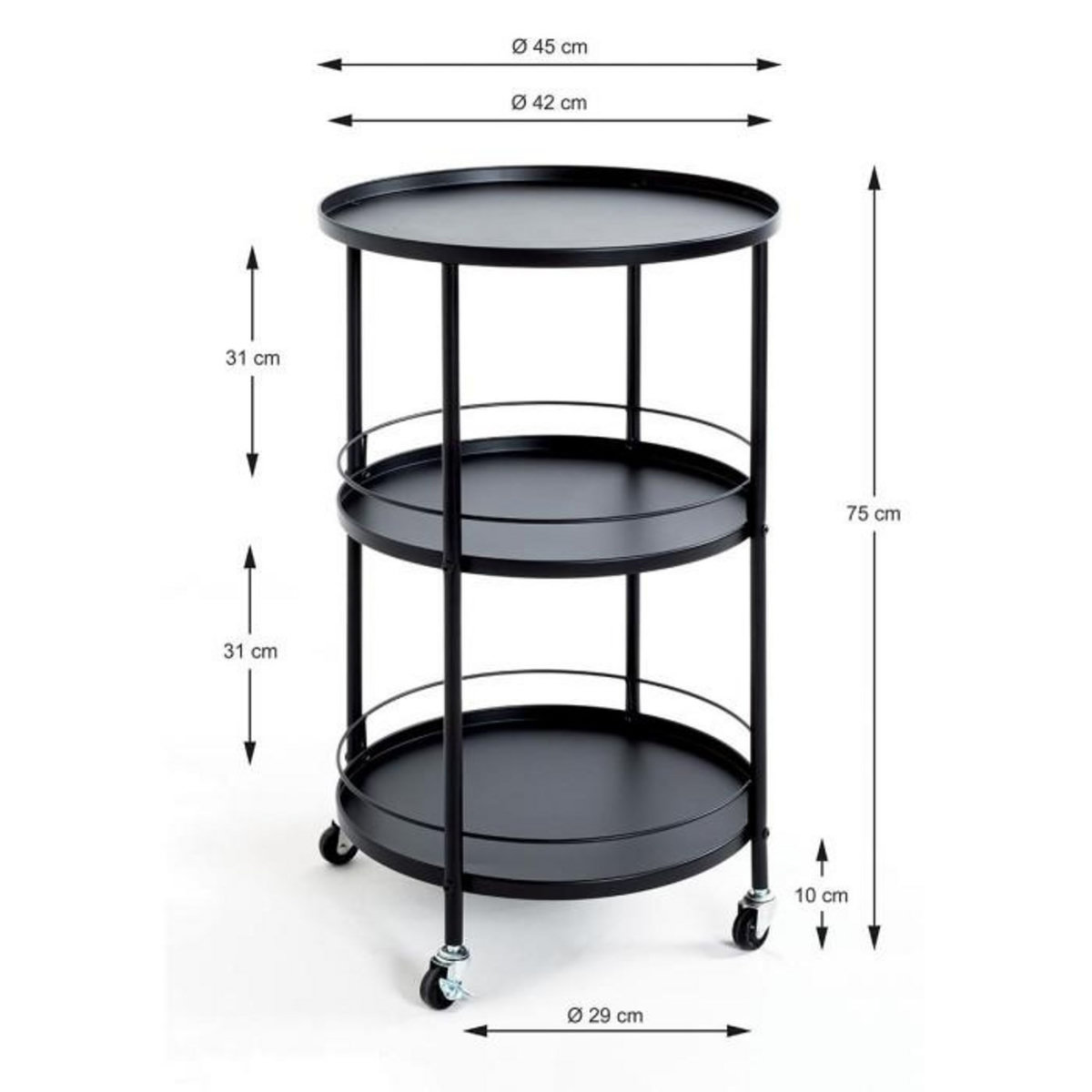 Paris Prix Desserte de Cuisine Design  Baro  75cm Noir