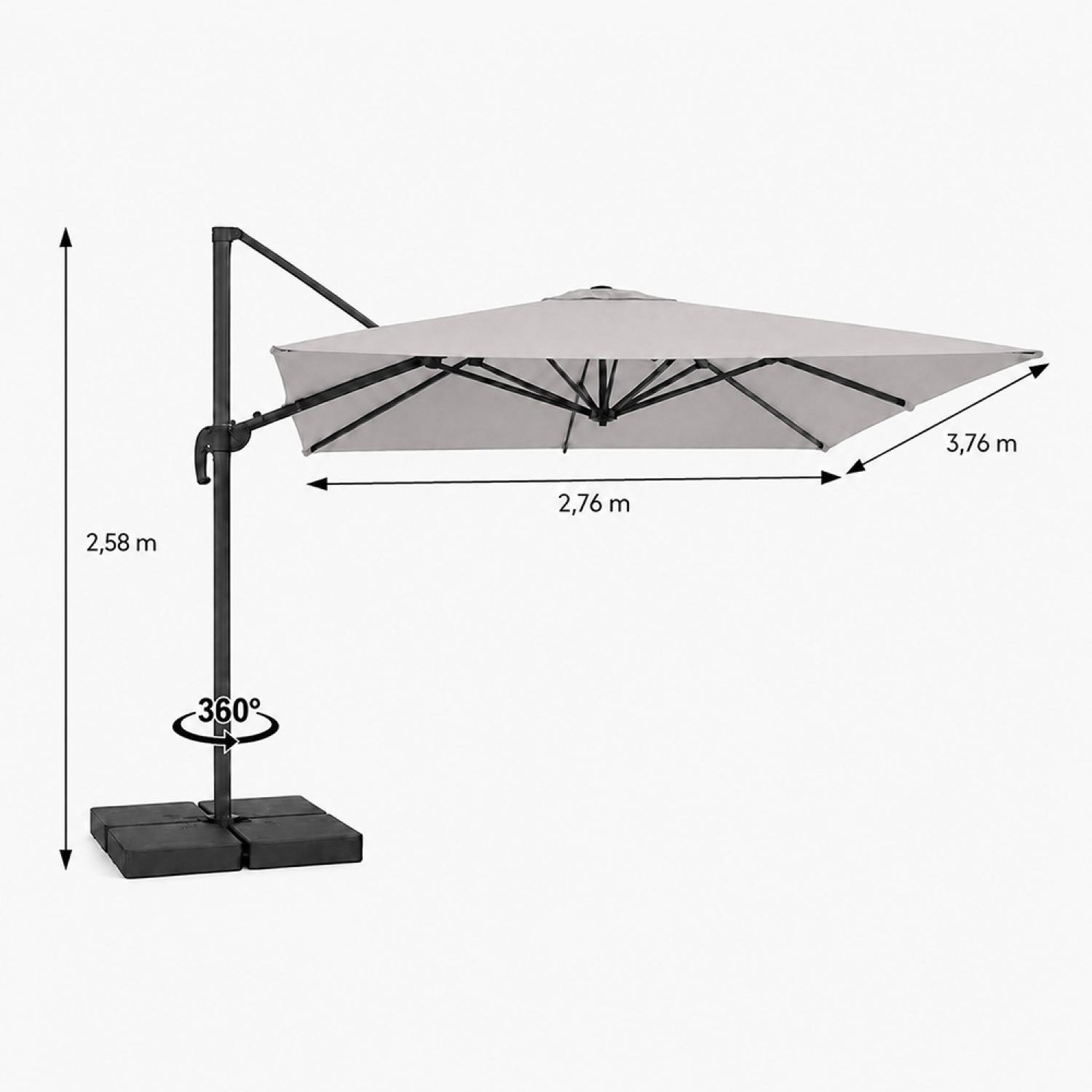 Voir la diapositive 3 : CONCEPT USINE Parasol rectangulaire 3x4 déporté rotatif gris en aluminium cezir