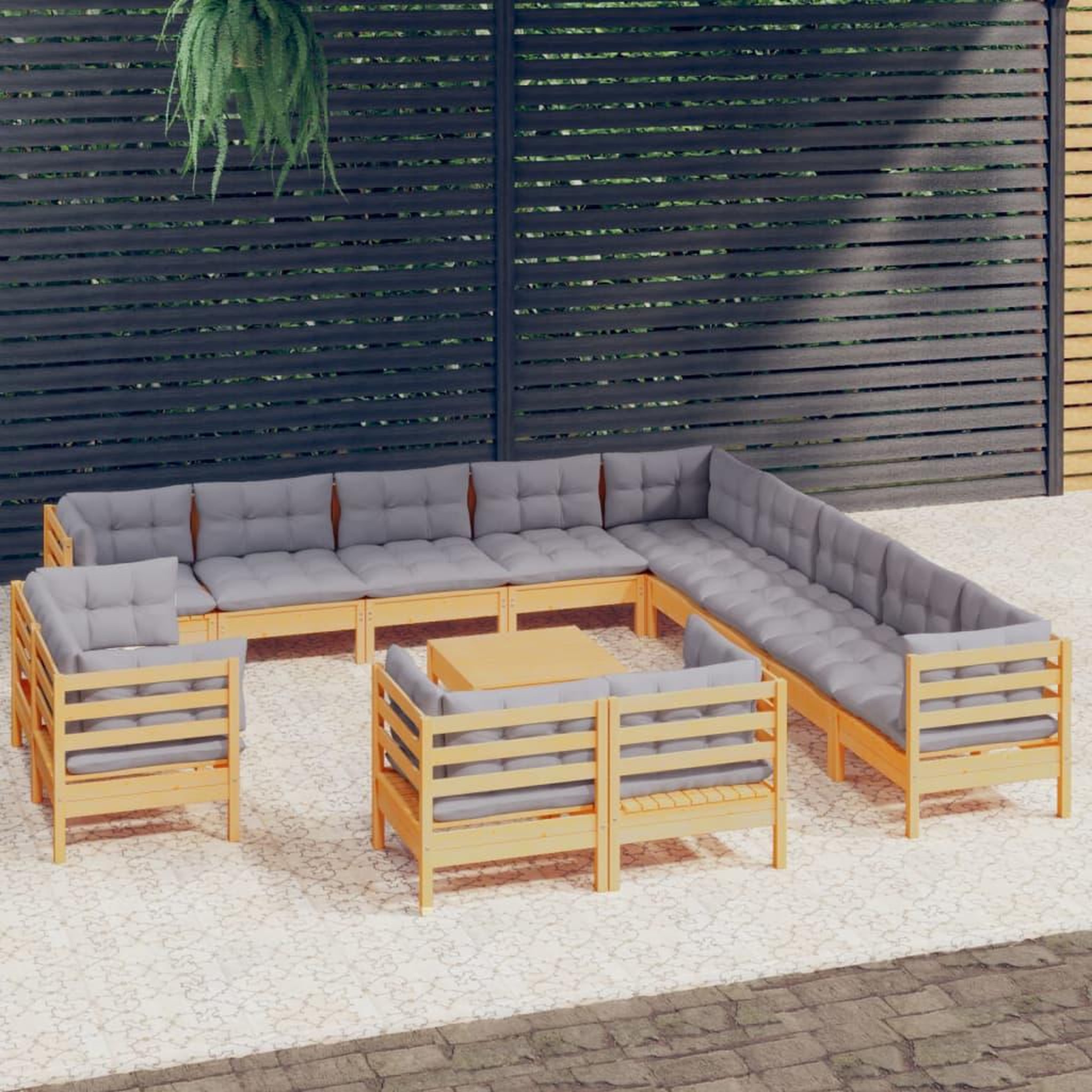 Voir la diapositive 1 : VIDAXL Salon de jardin 14 pcs avec coussins gris Bois de pin solide