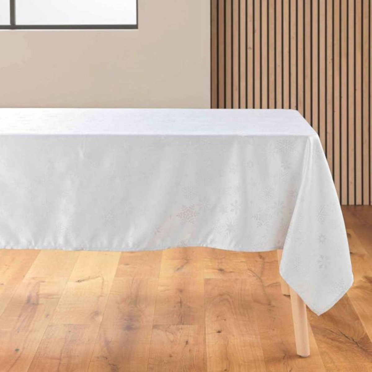 Paris Prix Nappe Jacquard Imprimé  Flocons  140x300cm Blanc