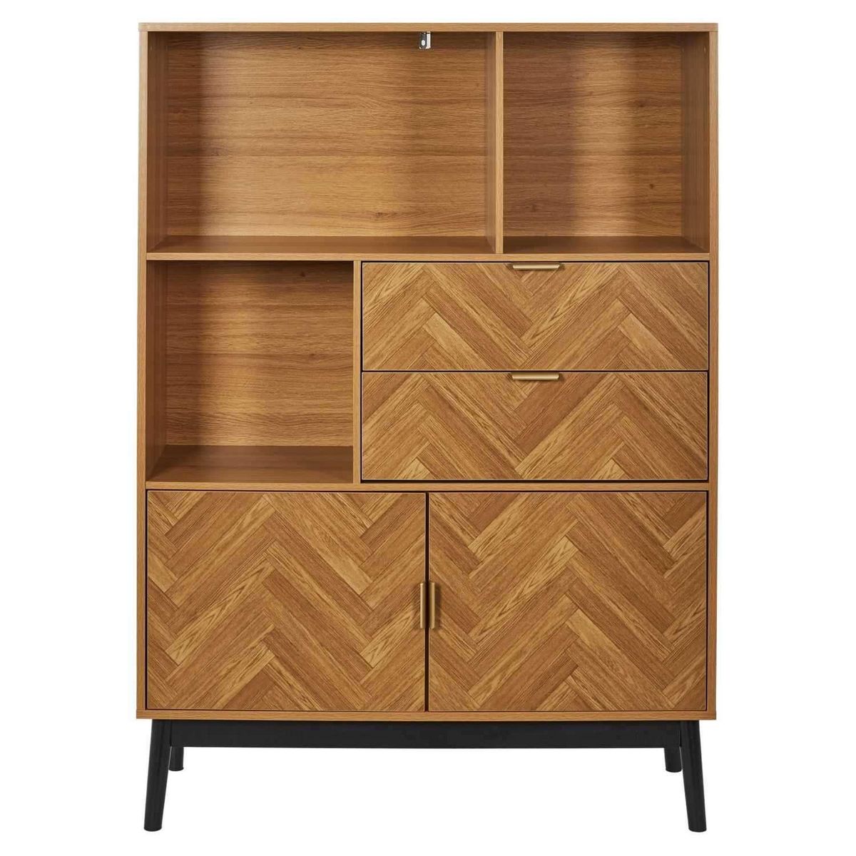 The Home Deco Factory Bibliothèque 2 portes et 2 tiroirs en bois FELIX - Marron et noir