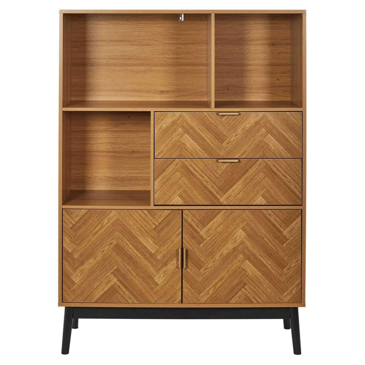 The Home Deco Factory Bibliothèque 2 portes et 2 tiroirs en bois FELIX - Marron et noir