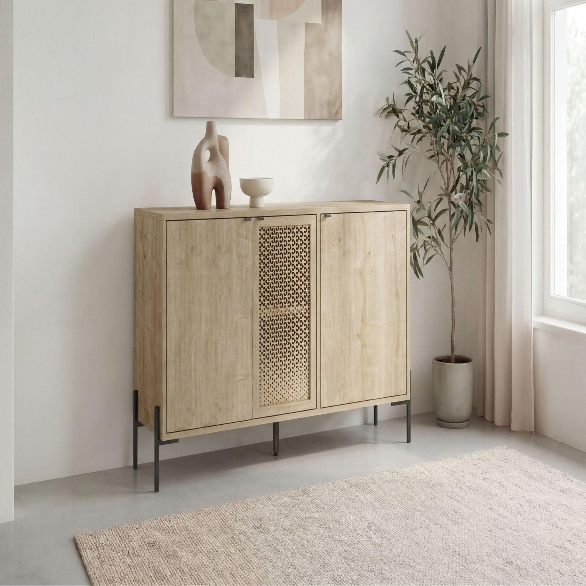 Voir la diapositive 3 : CASANOVA PARIS Stera - buffet 3 portes 125cm en mélamine - chêne clair