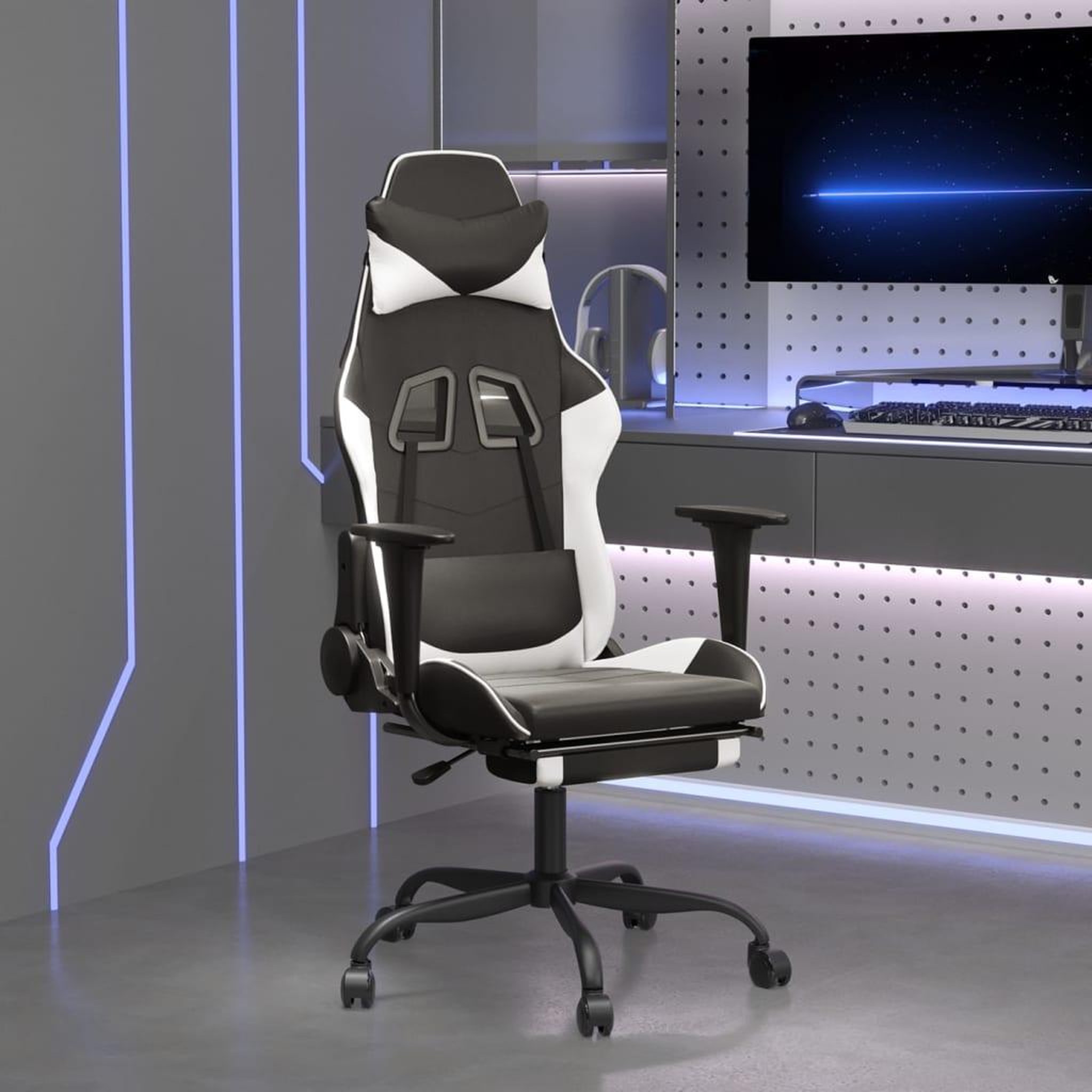 VIDAXL Chaise de jeu avec repose-pied Noir et blanc Similicuir