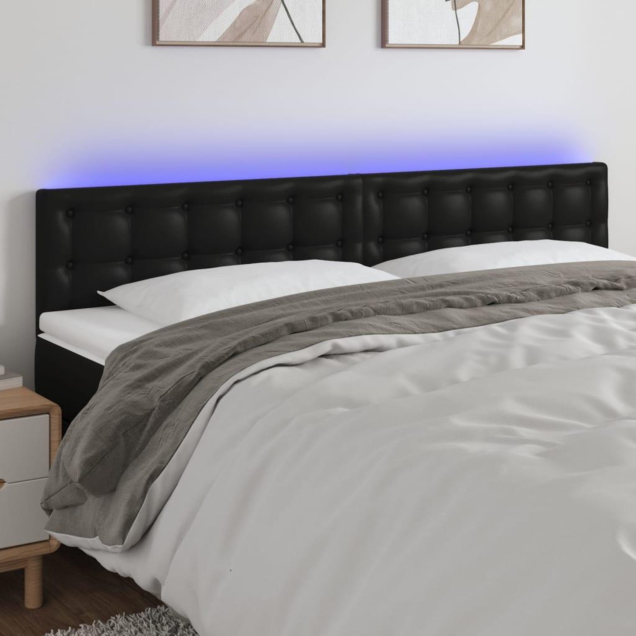 Voir la diapositive 1 : VIDAXL Tete de lit a LED Noir 200x5x78/88 cm Similicuir