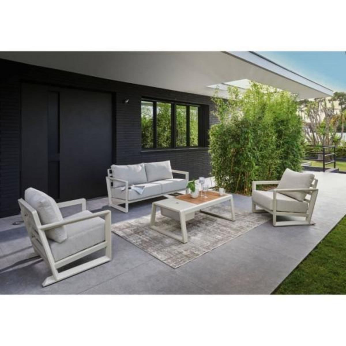 ProGarden Ensemble de détente de jardin - Structure en aluminium - Tissu - Proloisirs - 4 p. - PERTH set