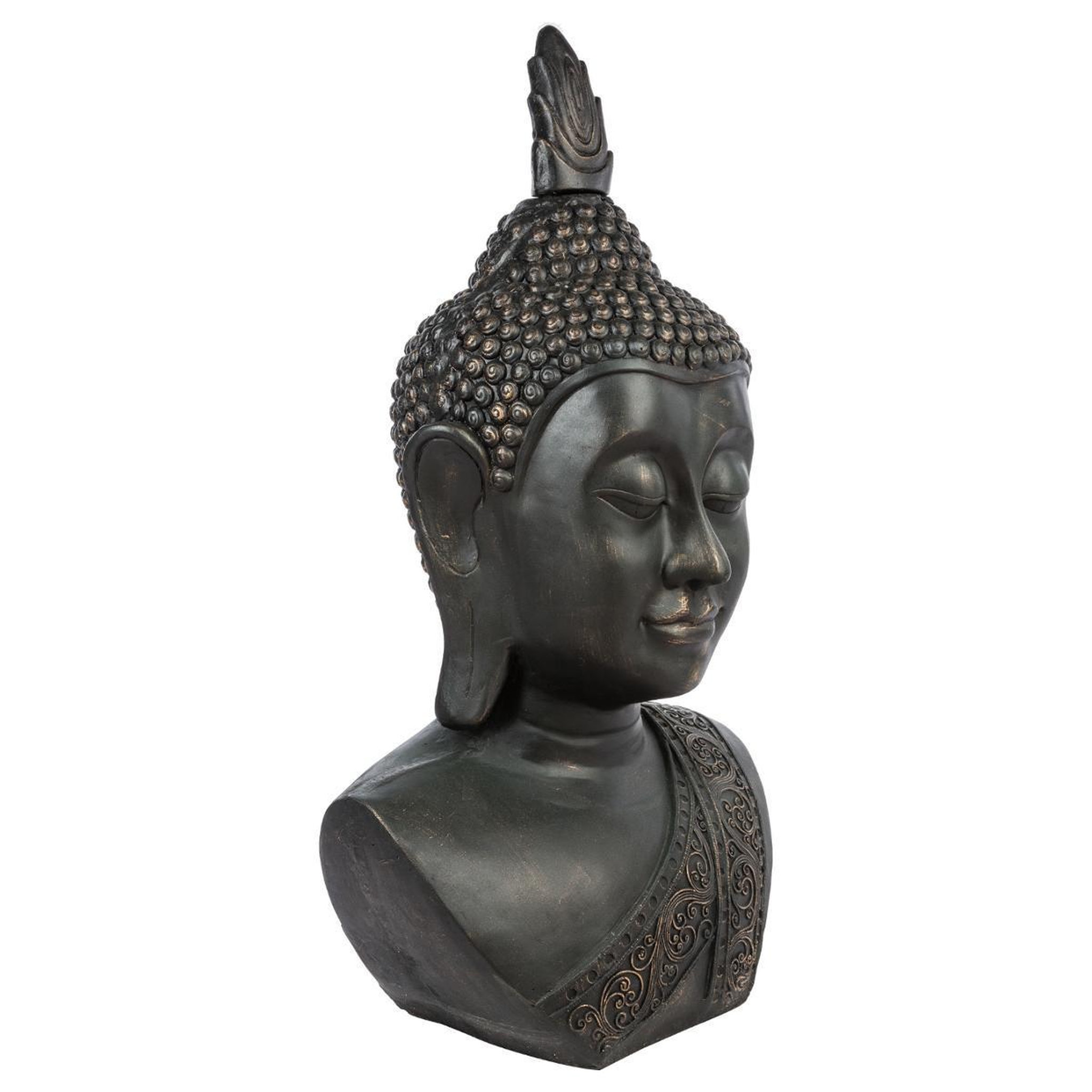 Voir la diapositive 2 : ATMOSPHERA Statue bouddha  tête souriante  113cm noir