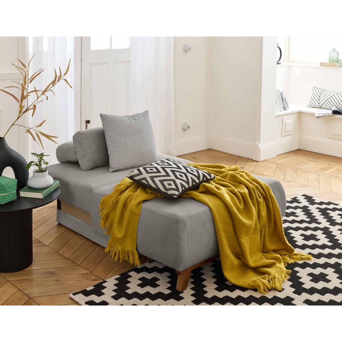 BEST MOBILIER Cristal - fauteuil - convertible avec coffre - en velours côtelé