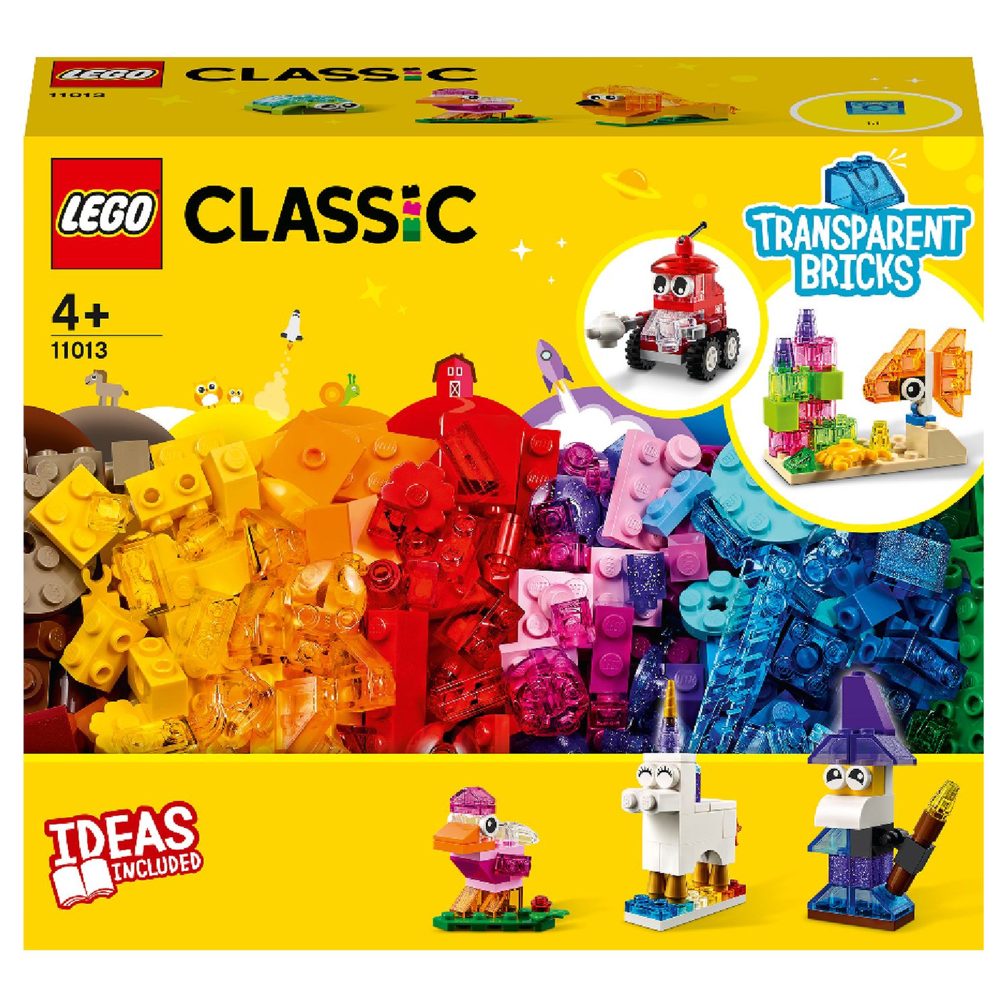 LEGO Classic 11013 - Briques transparentes créatives, Set avec Animaux Lion, Oiseau, Tortue, Jeu de Construction Enfants +4 ans