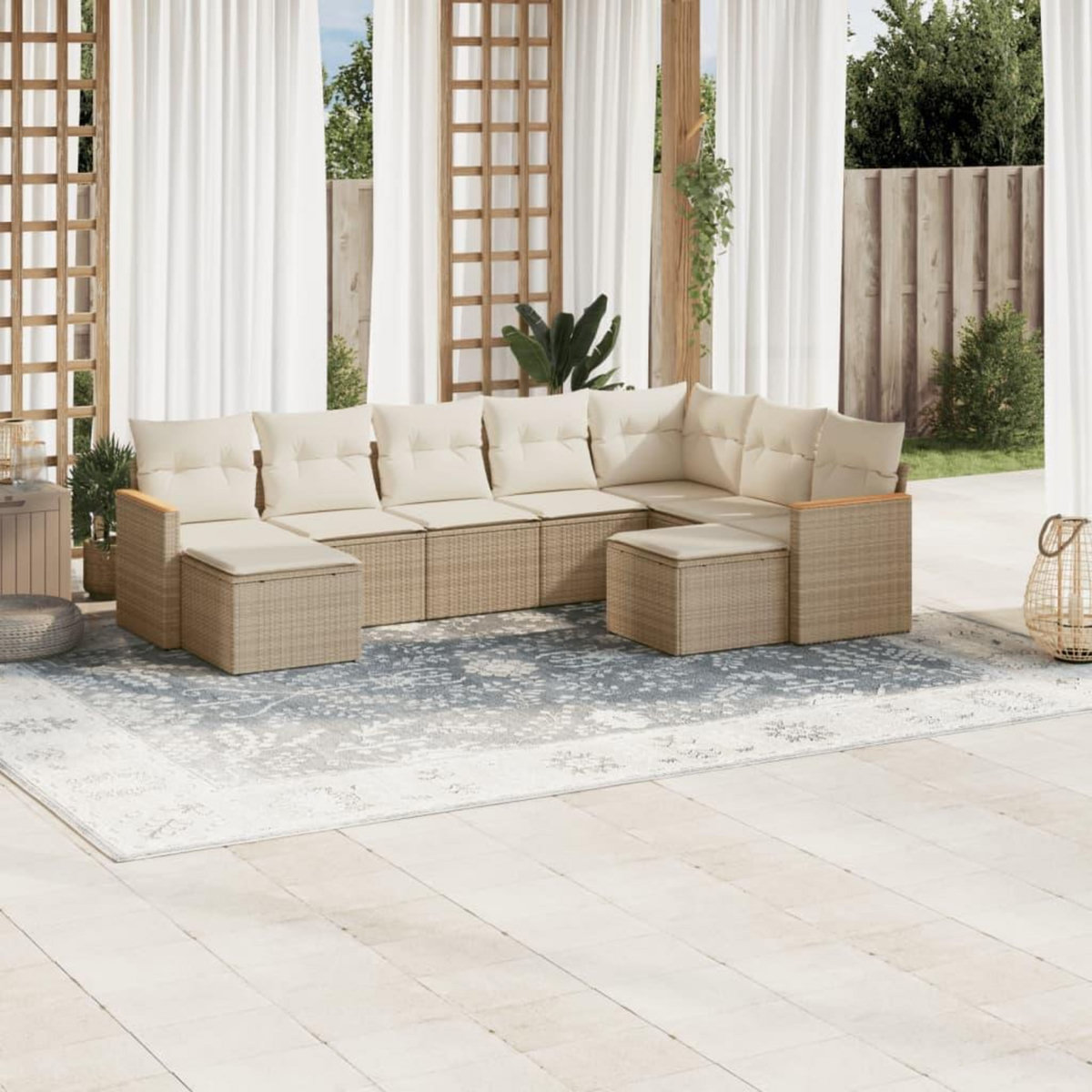 VIDAXL Salon de jardin avec coussins 9 pcs beige resine tressee
