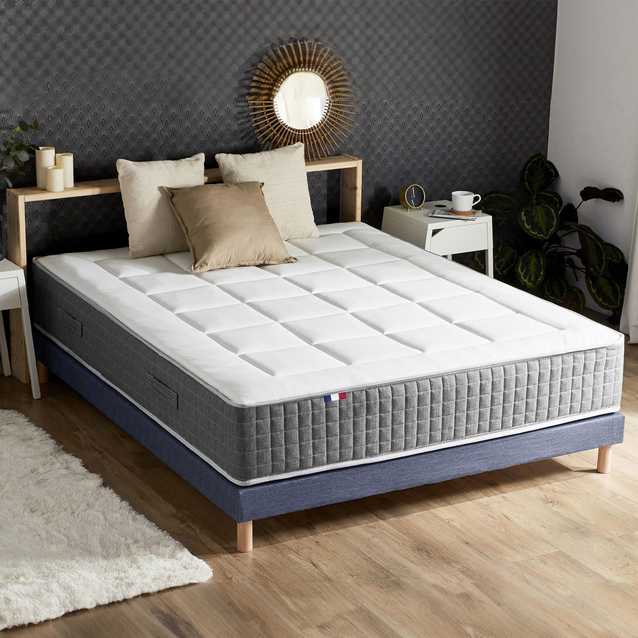 Voir la diapositive 1 : IDLITERIE Ensemble Matelas Ressort 7 zones H.28cm + Sommier Fabriqué en France MAX