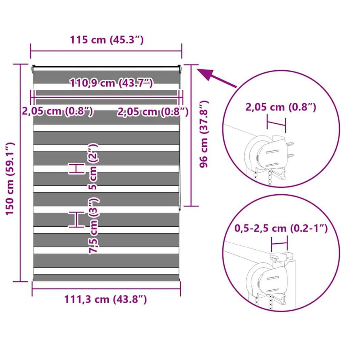 VIDAXL Store zebre gris clair largeur du tissu 110,9 cm polyester