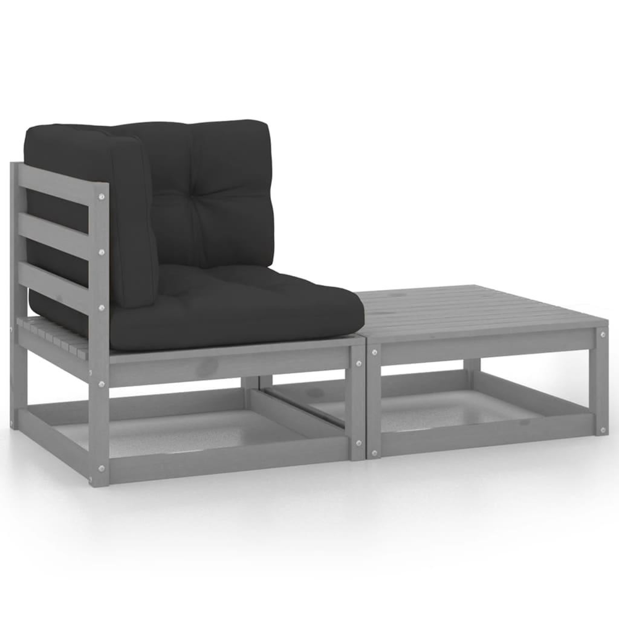 VIDAXL Salon de jardin 2 pcs avec coussins Gris Bois de pin massif
