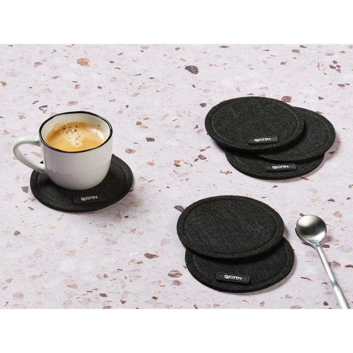 BJORN Sous-verre rond - 6 pièces - Feutre recyclé noir