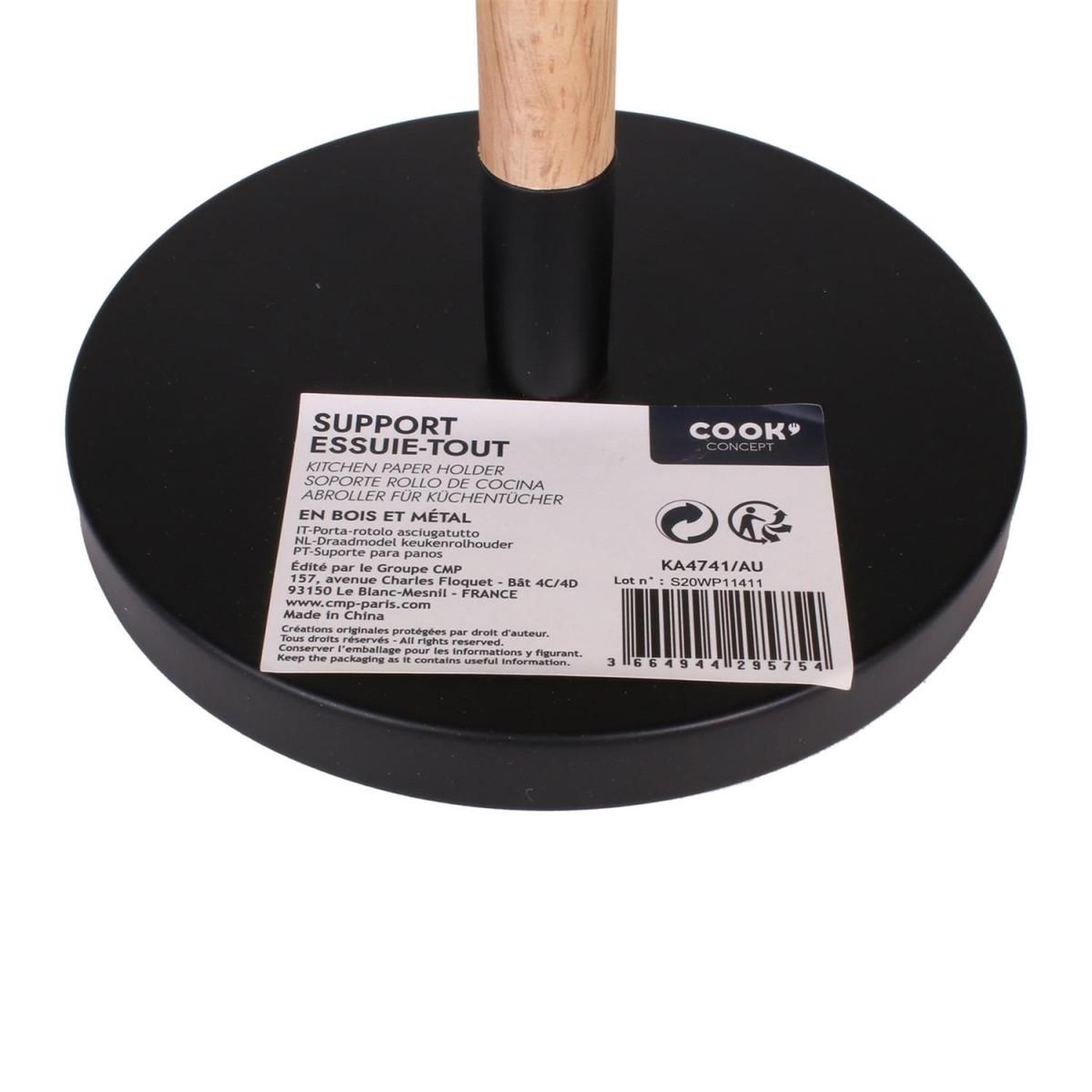Voir la diapositive 2 : COOK CONCEPT Porte essuie-tout  bois  31cm noir