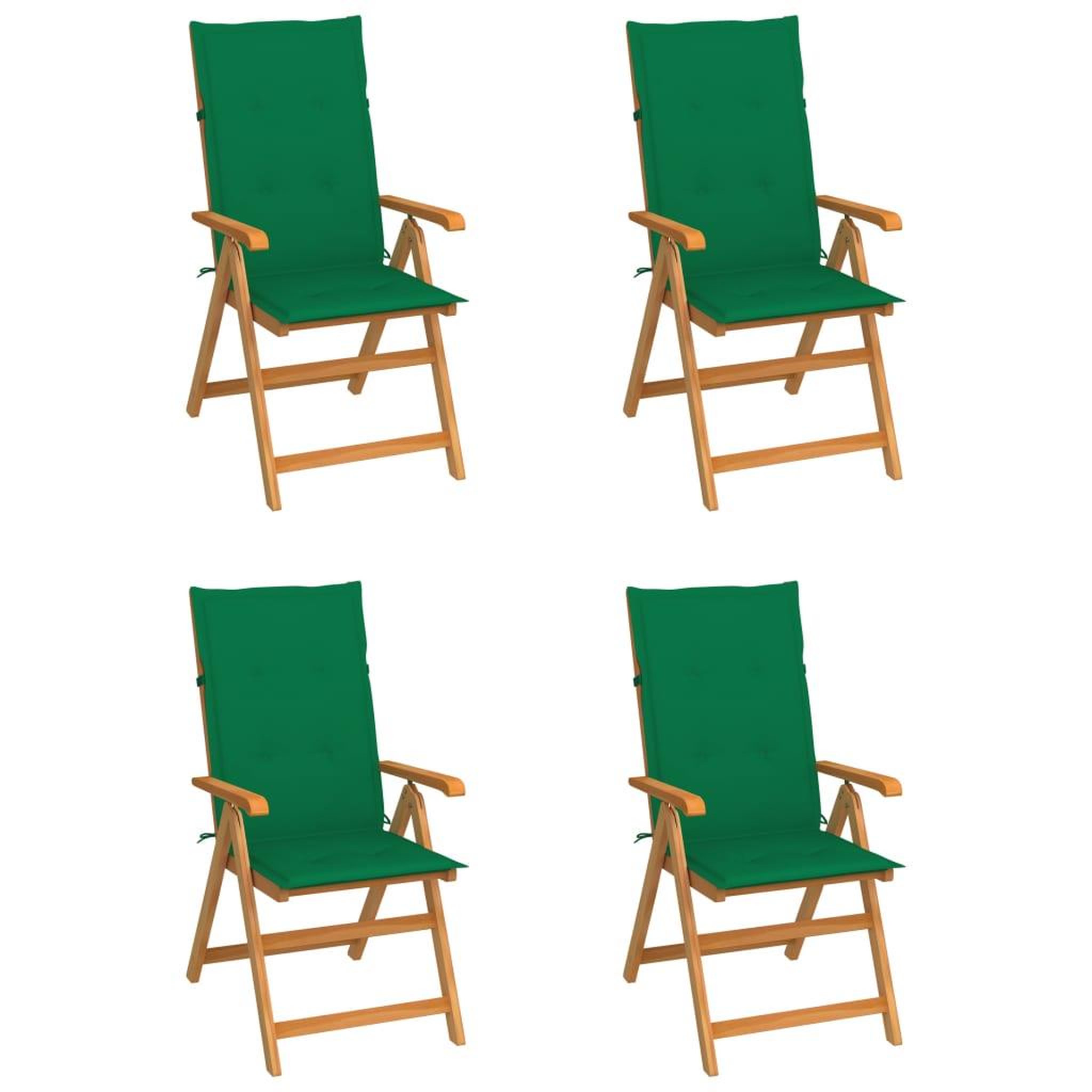 VIDAXL Chaises de jardin lot de 4 avec coussins vert Bois teck solide