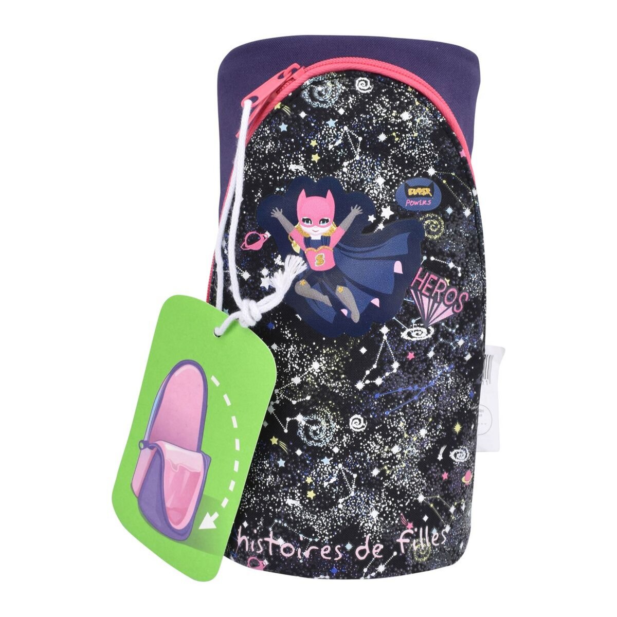 AUCHAN Trousse scolaire verticale polyester violet rose et noir