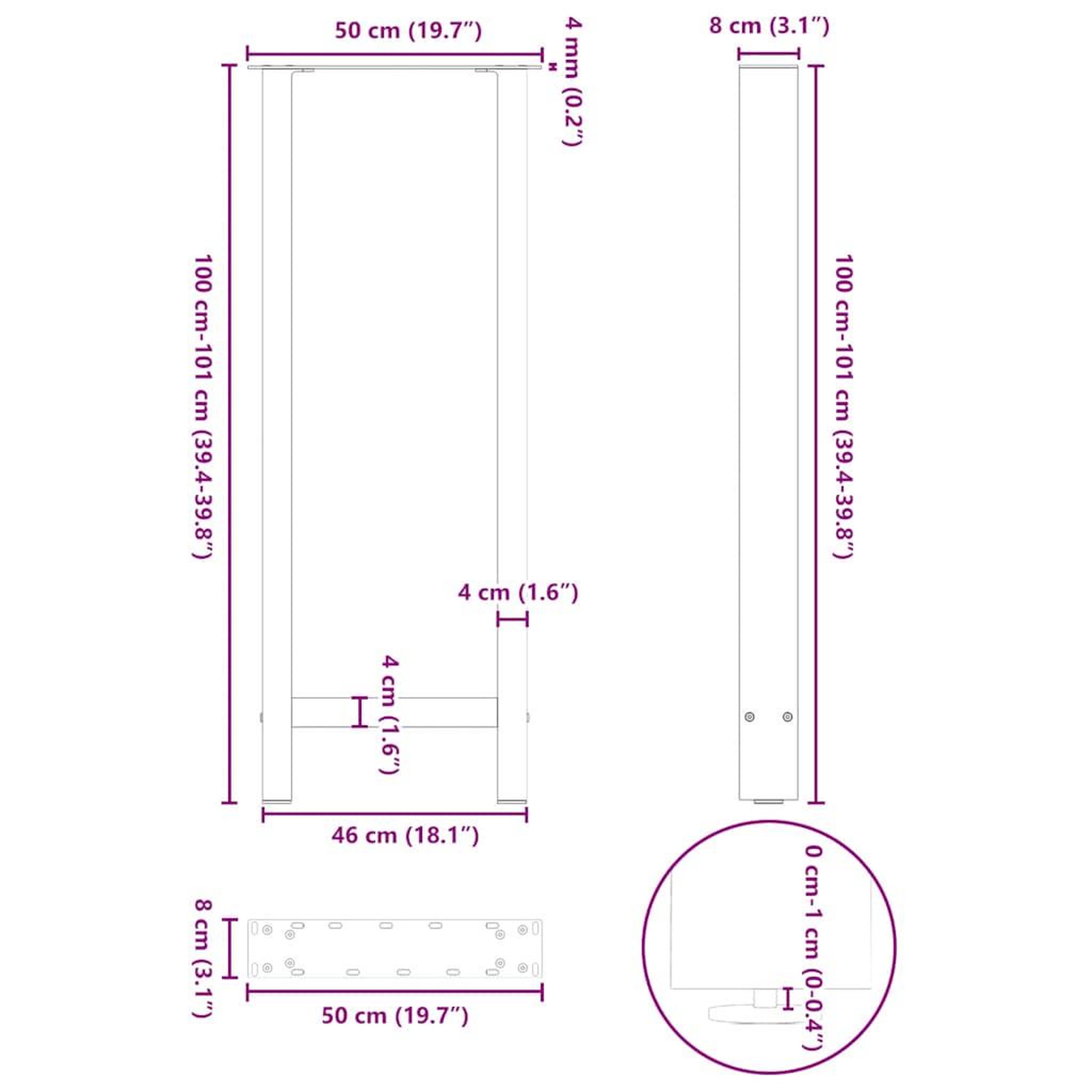 Voir la diapositive 6 : VIDAXL Pieds de table basse blanc 2 pcs 50x(100-101) cm acier