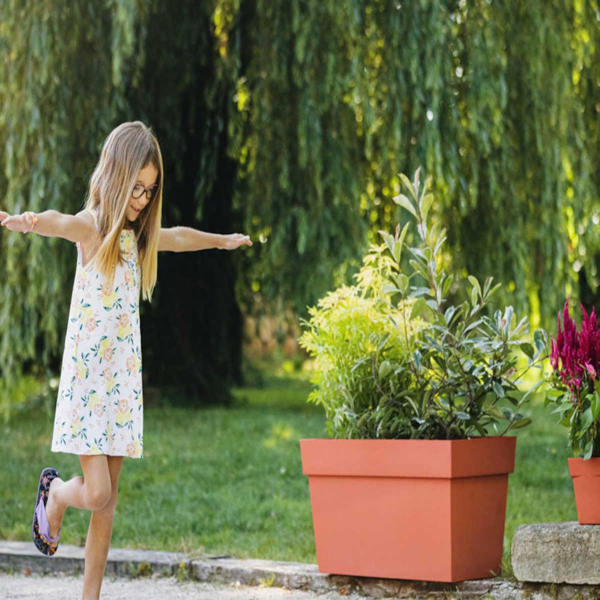 Eda Jardinière Muret Toscane 79 x 36 x 39 cm - Orange terre battue - Eda