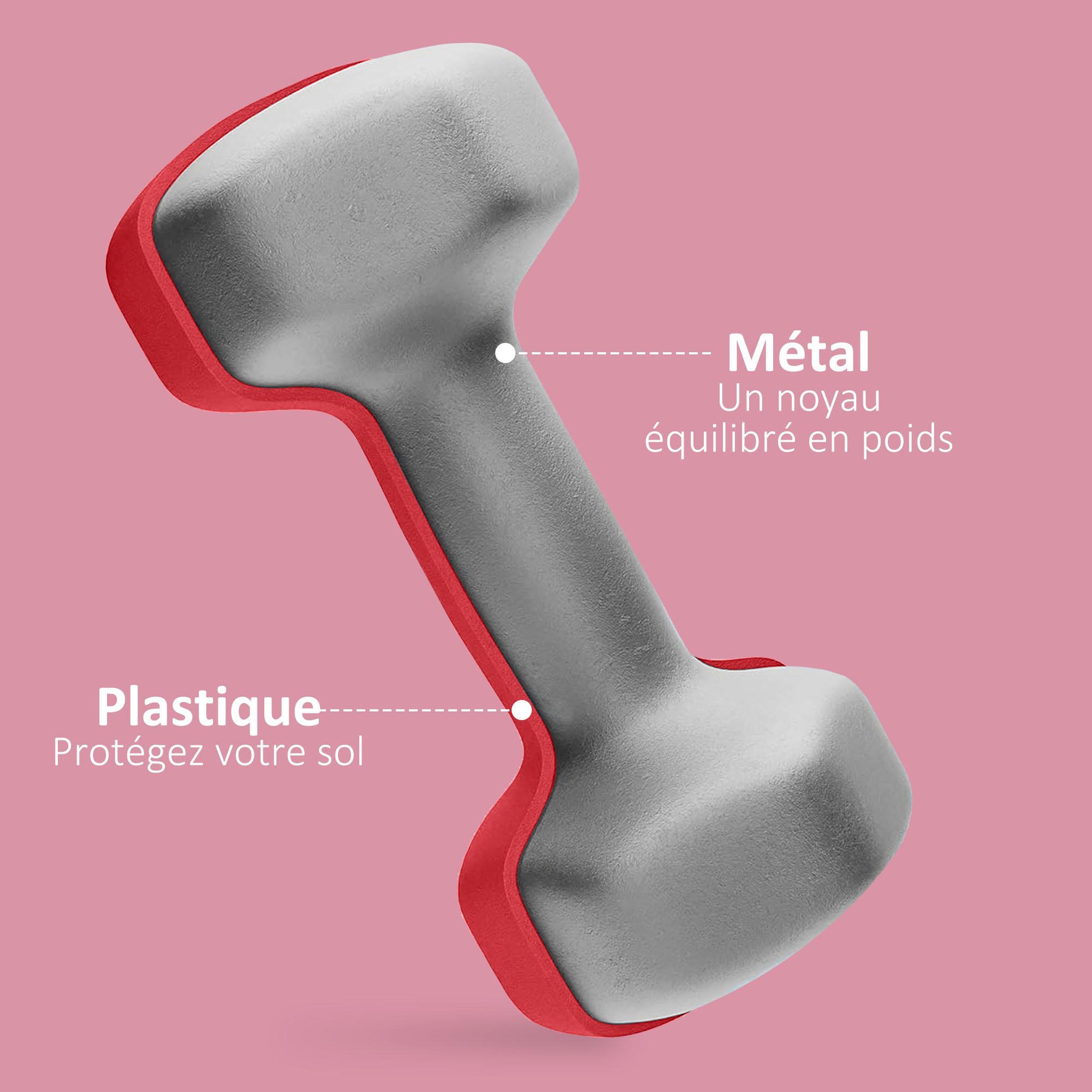 Voir la diapositive 5 : HOMCOM Lot de 2 haltères hexagonales 2 x 4 kg - poignée antidérapante - métal pvc rouge