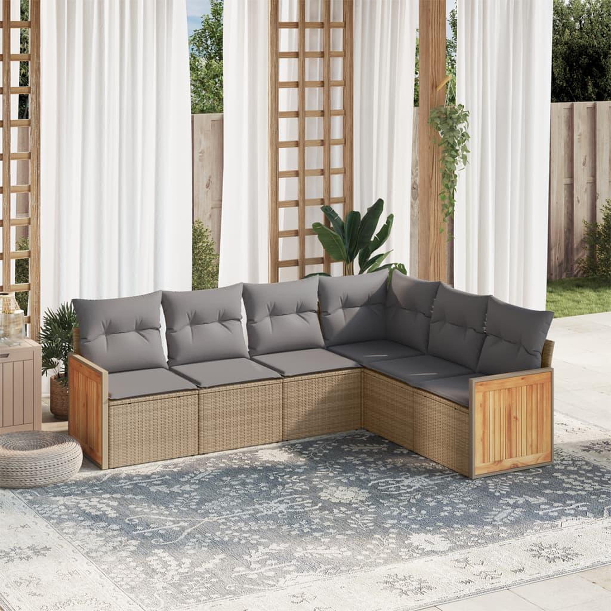 VIDAXL Salon de jardin avec coussins 6 pcs beige resine tressee