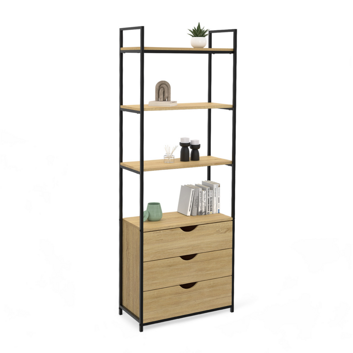 ID MARKET Etagère bibliothèque 4 niveaux avec 3 tiroirs DETROIT design industriel 170 cm