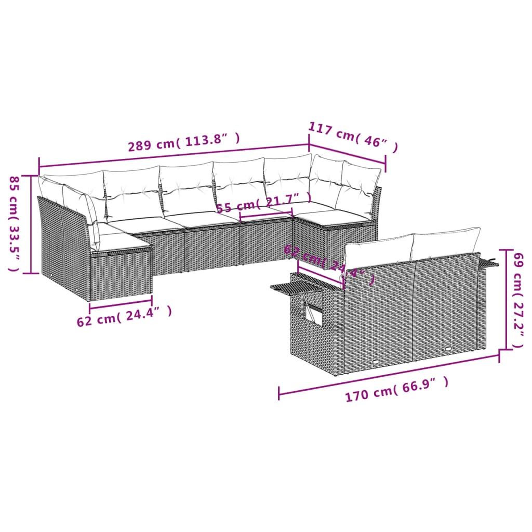 Voir la diapositive 6 : VIDAXL Salon de jardin 9 pcs avec coussins noir resine tressee