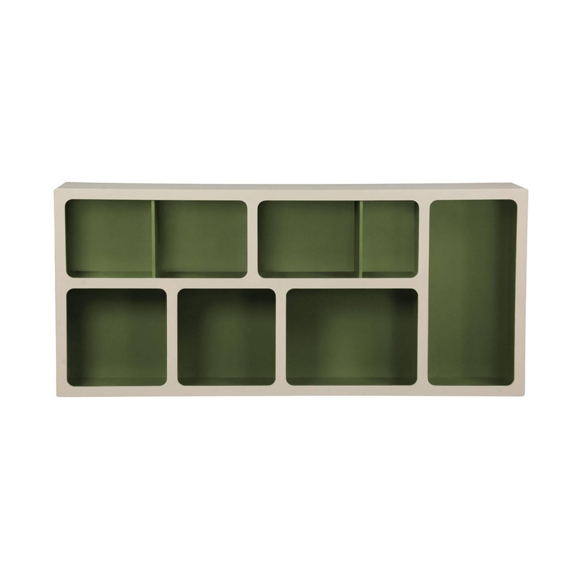 SWEEEK Etagère bibliothèque organique décor bois 8 compartiments kaki - Agatha