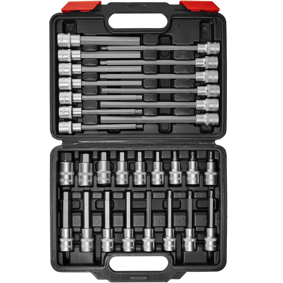 tectake Jeu de clés à douille six pans creux 30 pièces 1/2 pouce noir/rouge