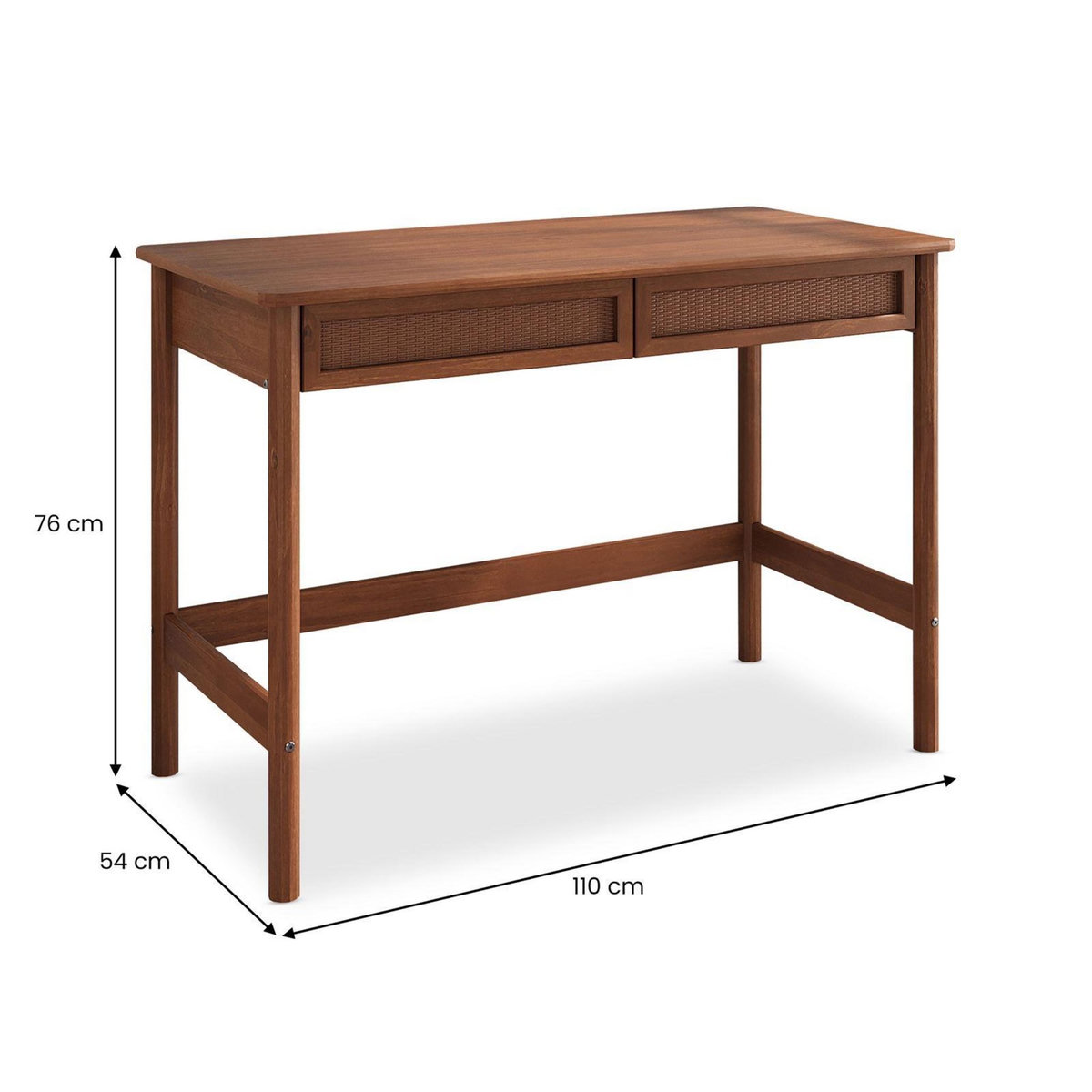 IDIMEX Bureau RODRIGO H 76 cm avec 2 tiroirs en bois massif