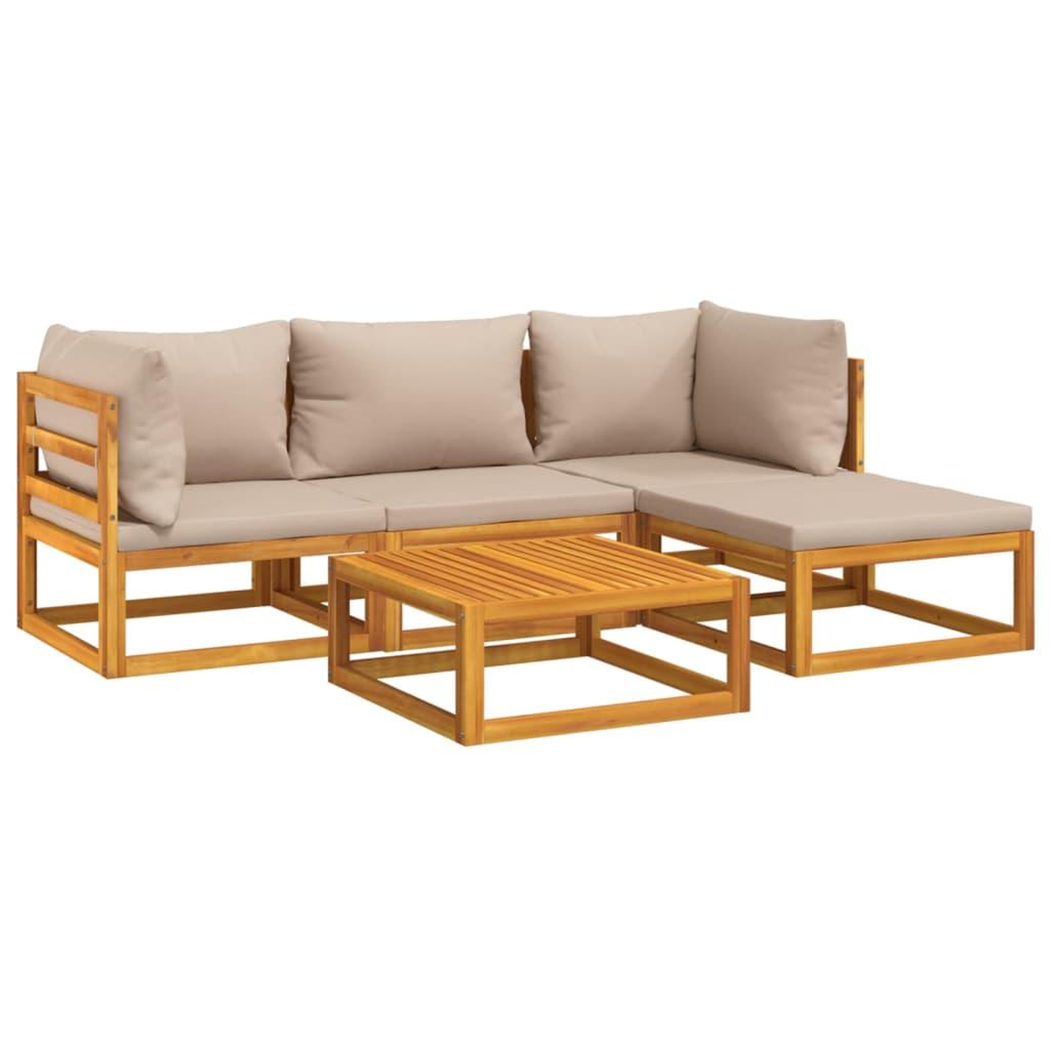 Voir la diapositive 3 : VIDAXL Salon de jardin 5 pcs avec coussins taupe bois massif
