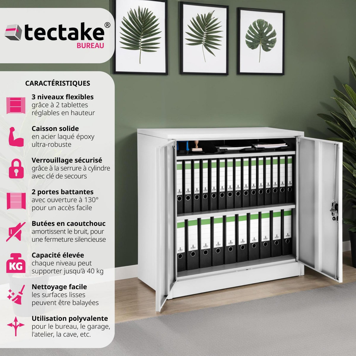 tectake Armoire de classement en métal en acier lâqué époxy gris