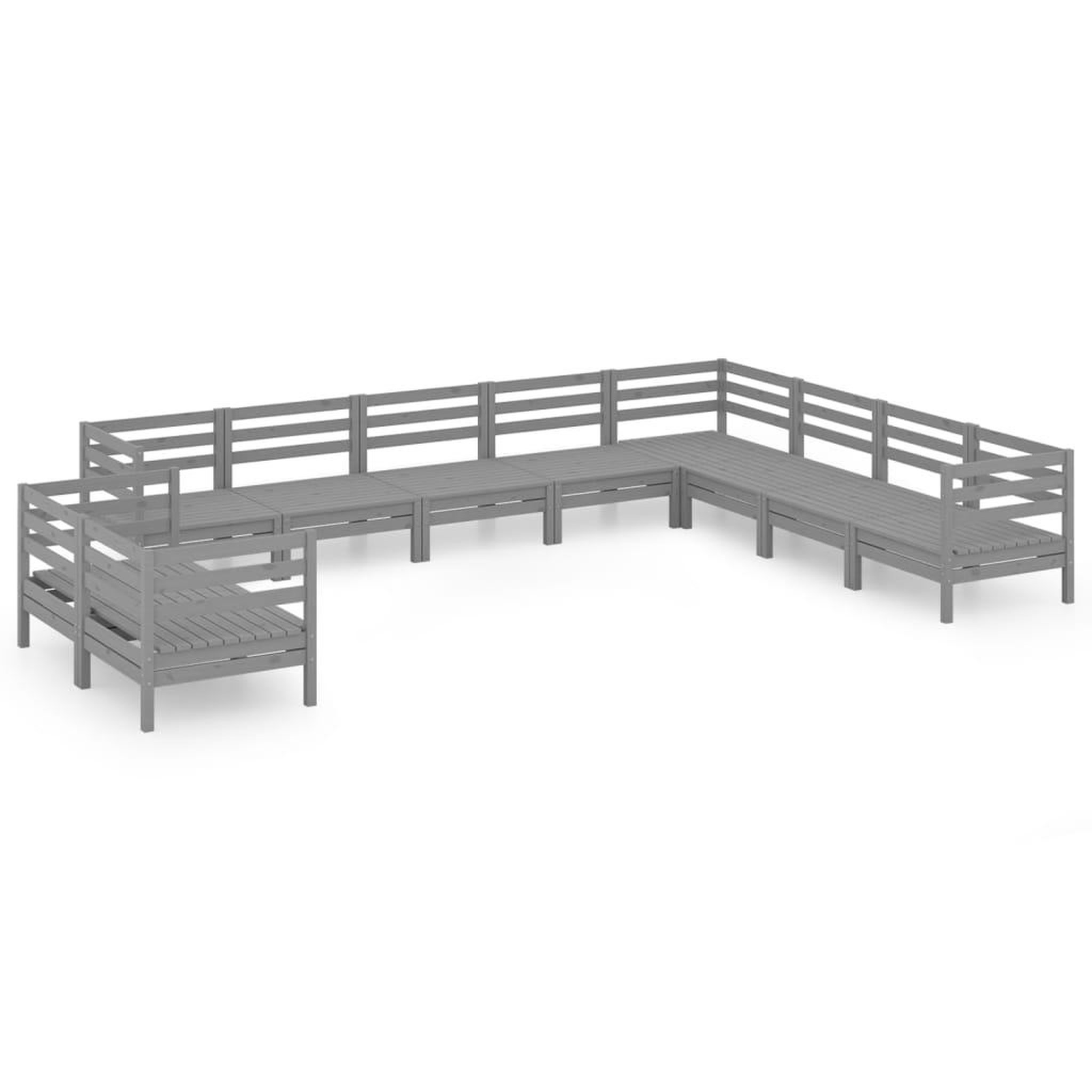 Voir la diapositive 2 : VIDAXL Salon de jardin 10 pcs Bois de pin massif Gris