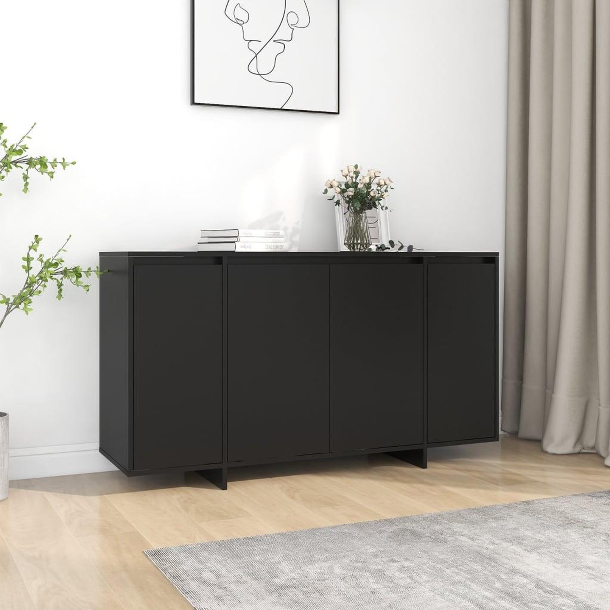 Voir la diapositive 1 : VIDAXL Buffet noir 135x41x75 cm bois d'ingenierie
