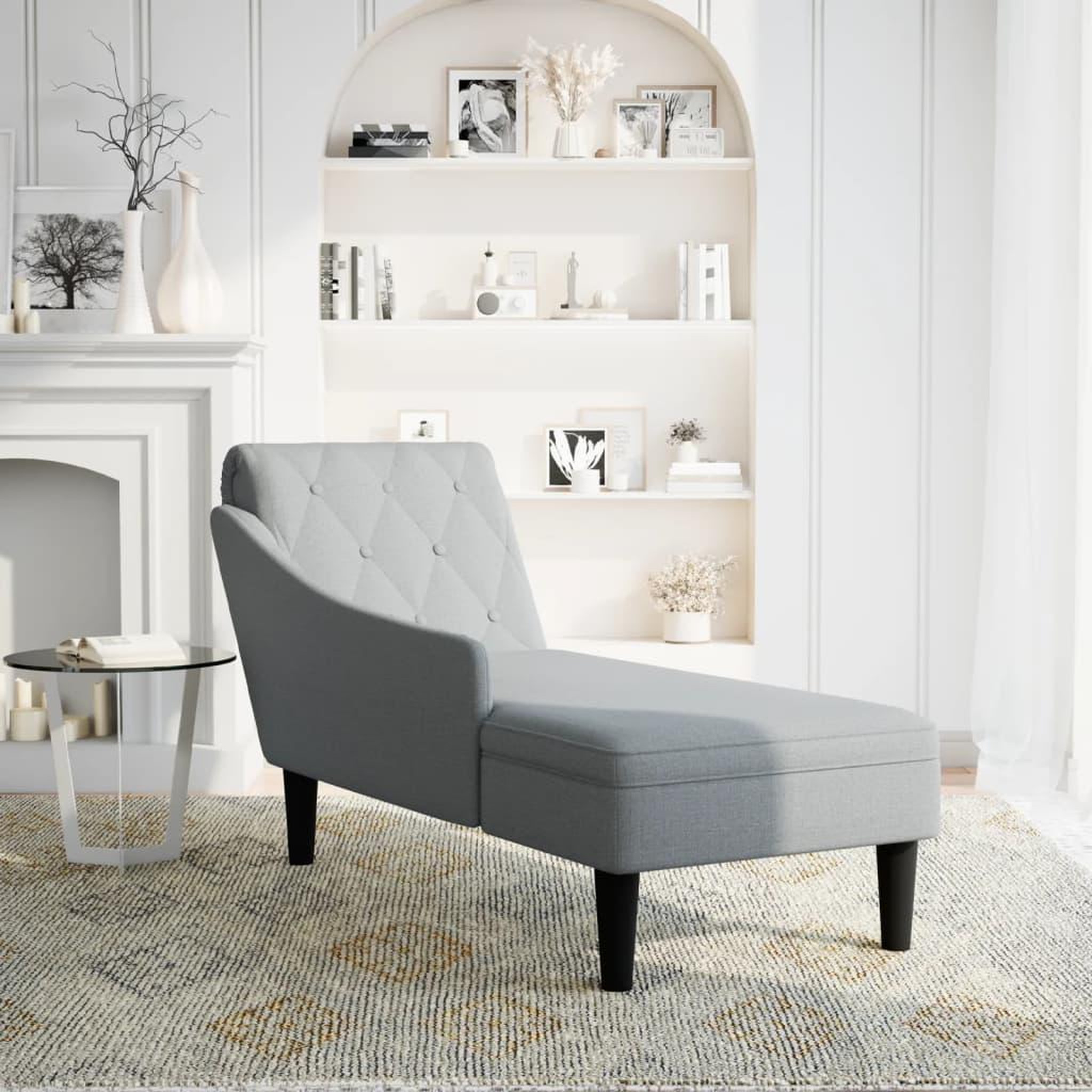 Voir la diapositive 2 : VIDAXL Fauteuil long avec coussin et accoudoir droit gris clair tissu