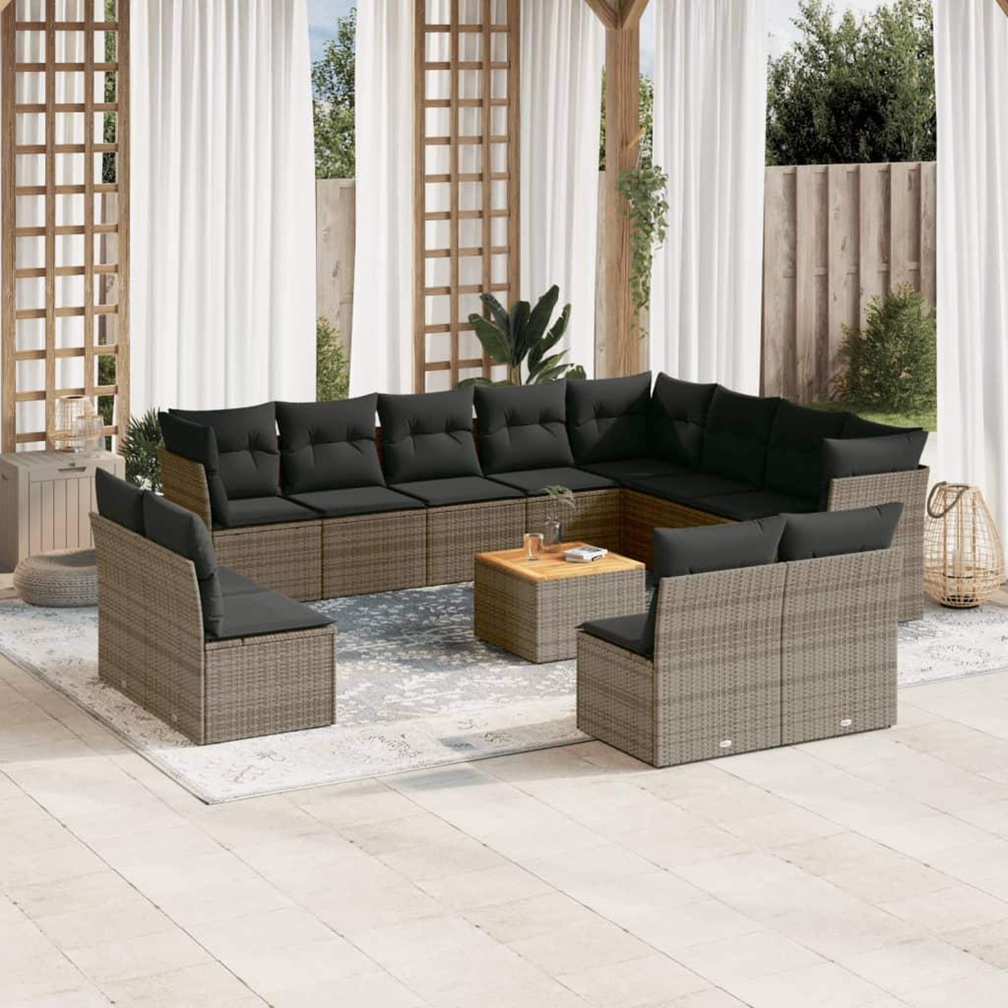 VIDAXL Salon de jardin avec coussins 13 pcs gris resine tressee