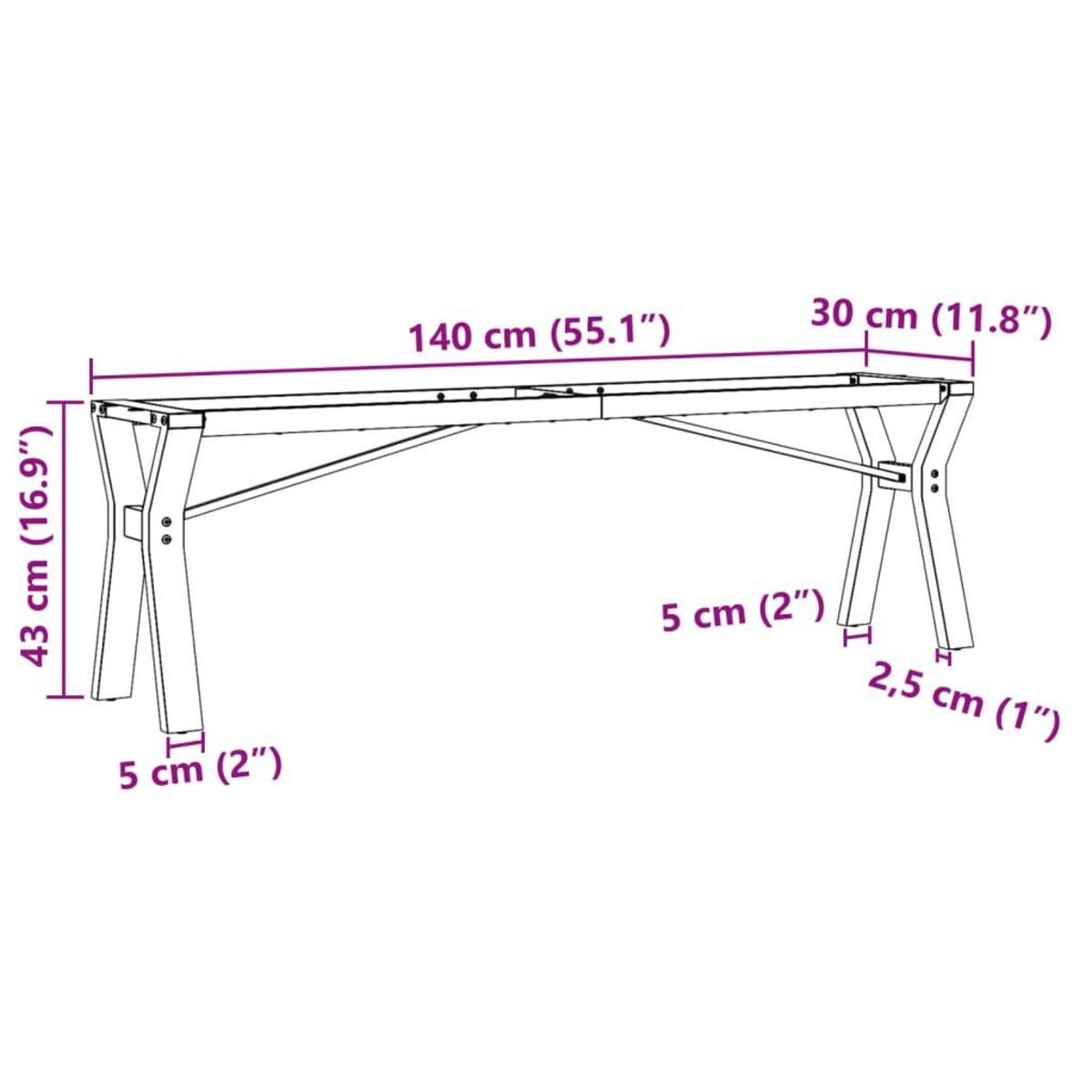 VIDAXL Pieds de table basse cadre en Y 140x30x43 cm acier