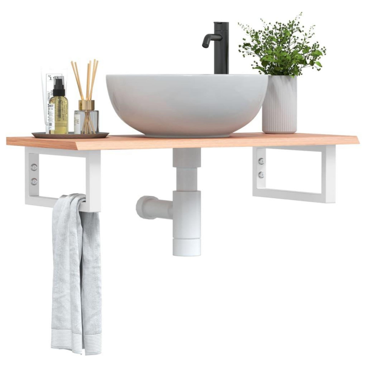 VIDAXL Etagere de vasque murale acier et bois de chene massif