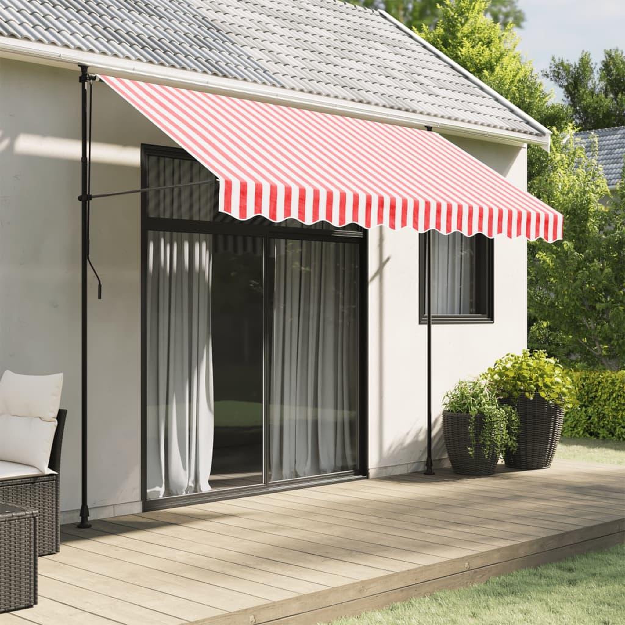 VIDAXL Tissu de remplacement de cantonniere d'auvent rouge blanc 3 m