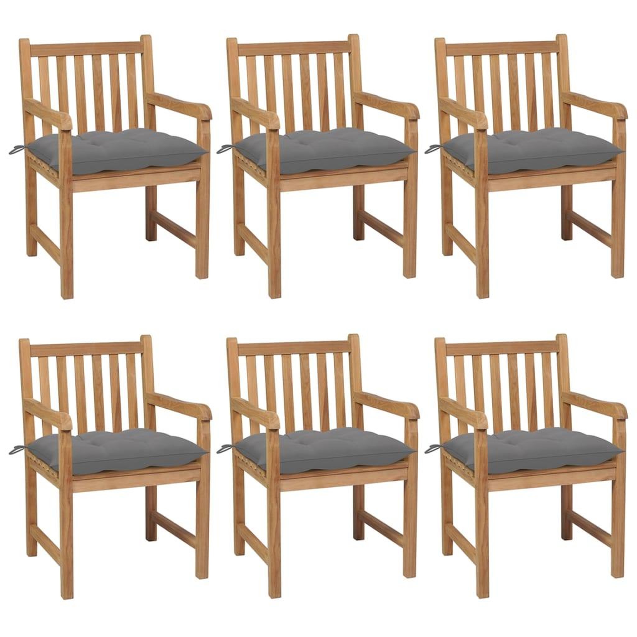 Voir la diapositive 1 : VIDAXL Chaises de jardin lot de 6 et coussins gris Bois de teck solide