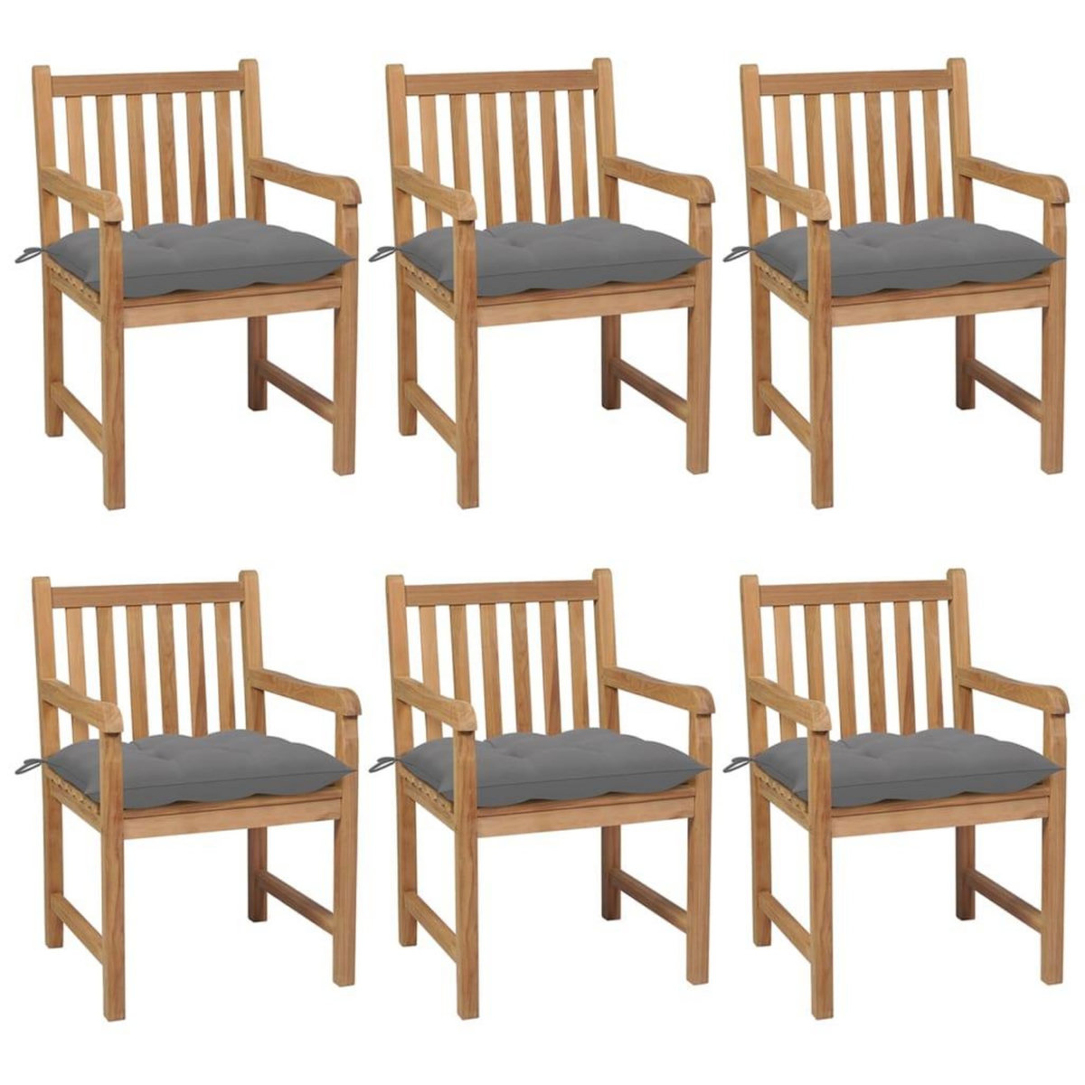 VIDAXL Chaises de jardin lot de 6 et coussins gris Bois de teck solide