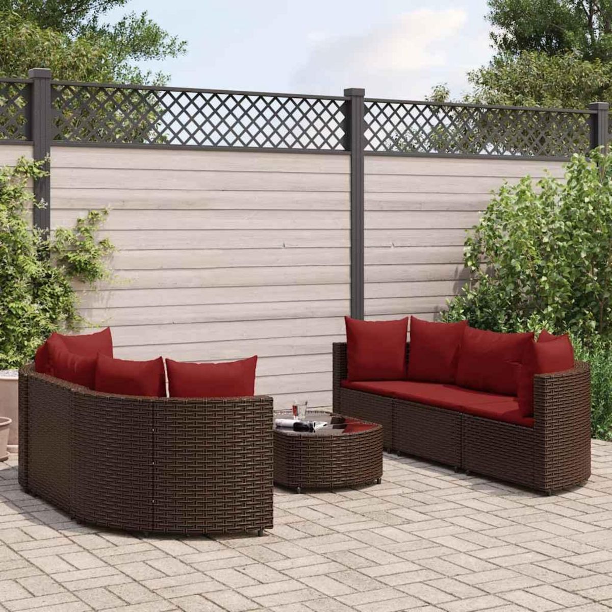 VIDAXL Salon de jardin avec coussins 7 pcs marron resine tressee